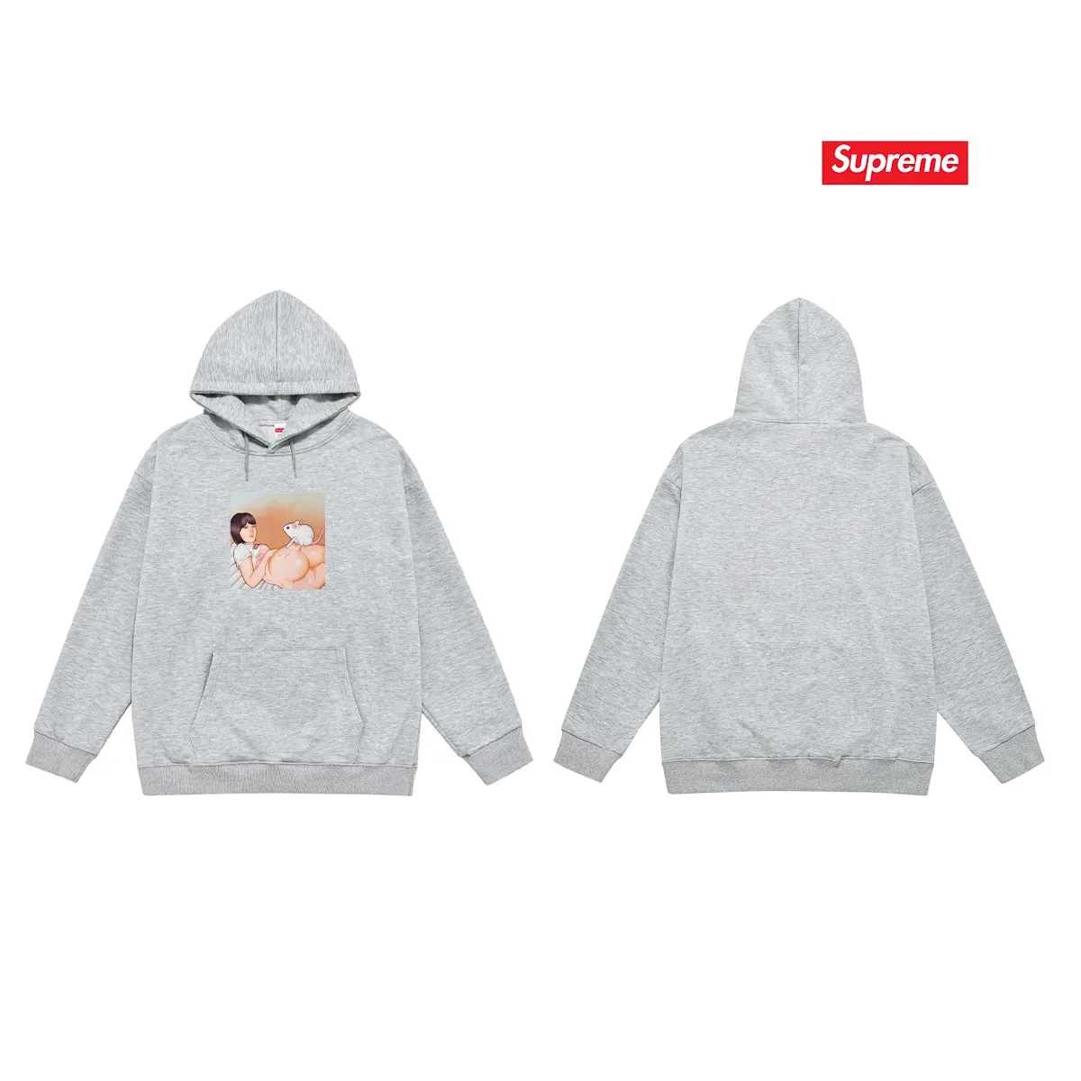 Style No. S2171 #terry P160💰 Velvet P170💰 New Sup Funny Beauty Mouse Print Hooded Sweatshirt Made of 400g large terry 430g silver fox velvet (drop shoulder large version) fabric, soft texture and no pilling Imported environmentally friendly printing glue The pattern is bright and three-dimensional Quality 💥Same style for men and women The upper body is trendy Color: black white gray Size: S M L XL XXL