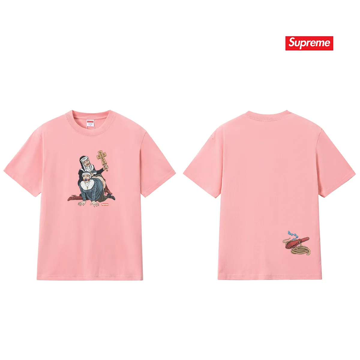 S196 P110💰 Sup American trendy printed short-sleeved loose ins casual versatile men's and women's new summer tops and trendy brand T-shirts. Loose fit. Made of 260g combed cotton double yarn. All three standards are complete from fabrics to accessories. ZP. Imported Matsui company's slurry printing will never crack. The whole piece adopts three-needle five-thread technology. The neckline-shoulder seam-sleeve seam is double-lined, which looks more three-dimensional and textured. The same process as the original version, classic version. Feel free to compare zp. The whole piece adopts three-needle five-thread craftsmanship (neckline-shoulder seam-sleeve seam double thread, which looks more three-dimensional and textured). It has the same craftsmanship as the original original, classic version. Color: black, white, light gray, pink, navy. Size: S M L XL XXL