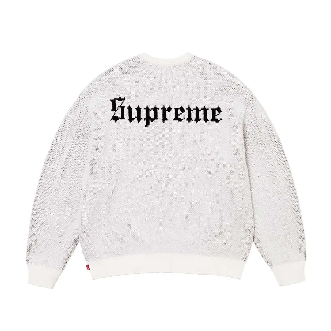 S584💰p350 Top version Supreme 24FW Snow White Snow White fairy tale sweater OS version Same style for men and women Customized YB texture wash mark Wool material: 1/13 wool Weaving method: sesame dot jacquard Number of needles: multi-gauge Machine: German STOLL computerized flat knitting machine Size: S~XL Color: black white