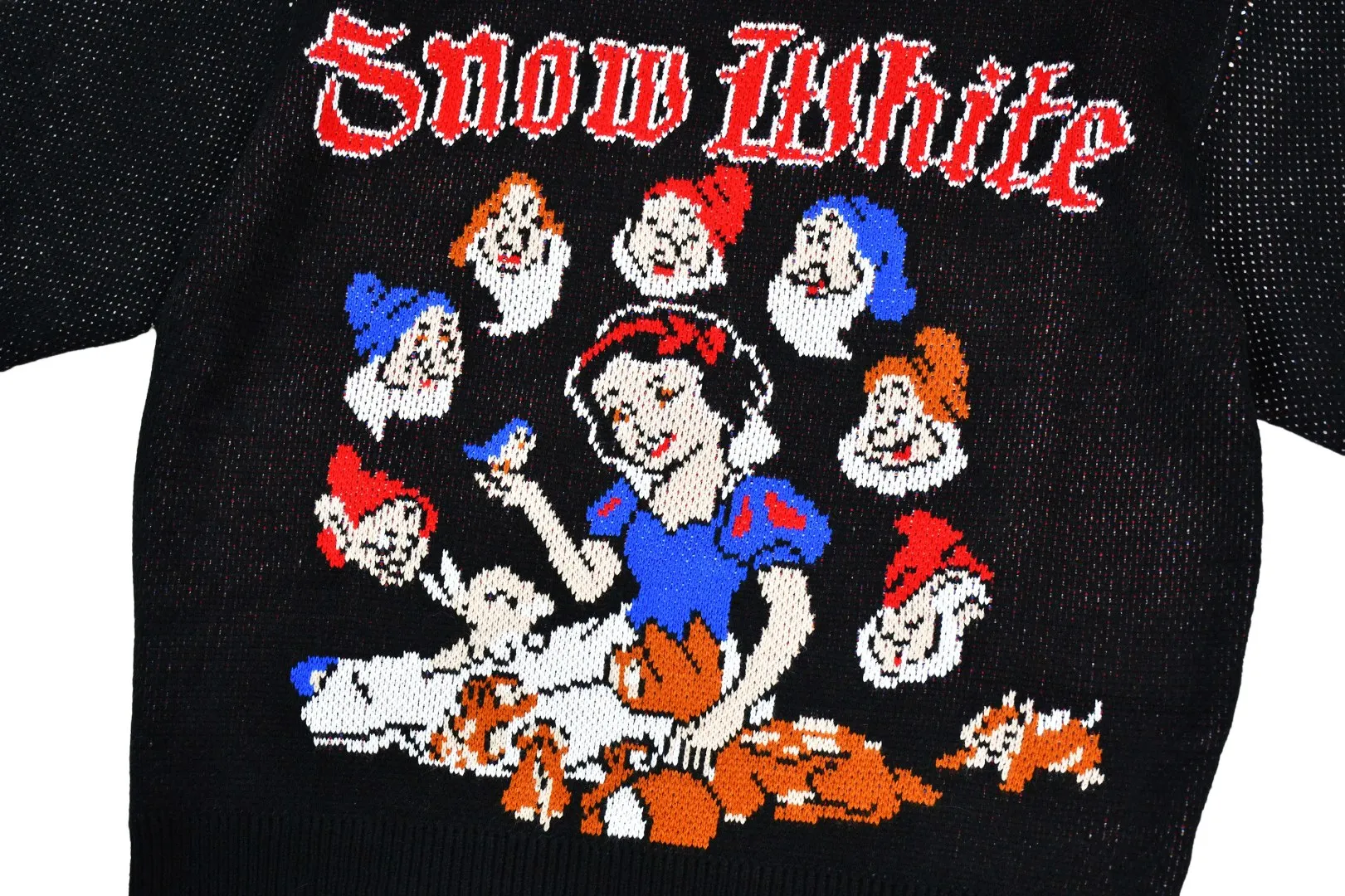 S584💰p350 Top version Supreme 24FW Snow White Snow White fairy tale sweater OS version Same style for men and women Customized YB texture wash mark Wool material: 1/13 wool Weaving method: sesame dot jacquard Number of needles: multi-gauge Machine: German STOLL computerized flat knitting machine Size: S~XL Color: black white
