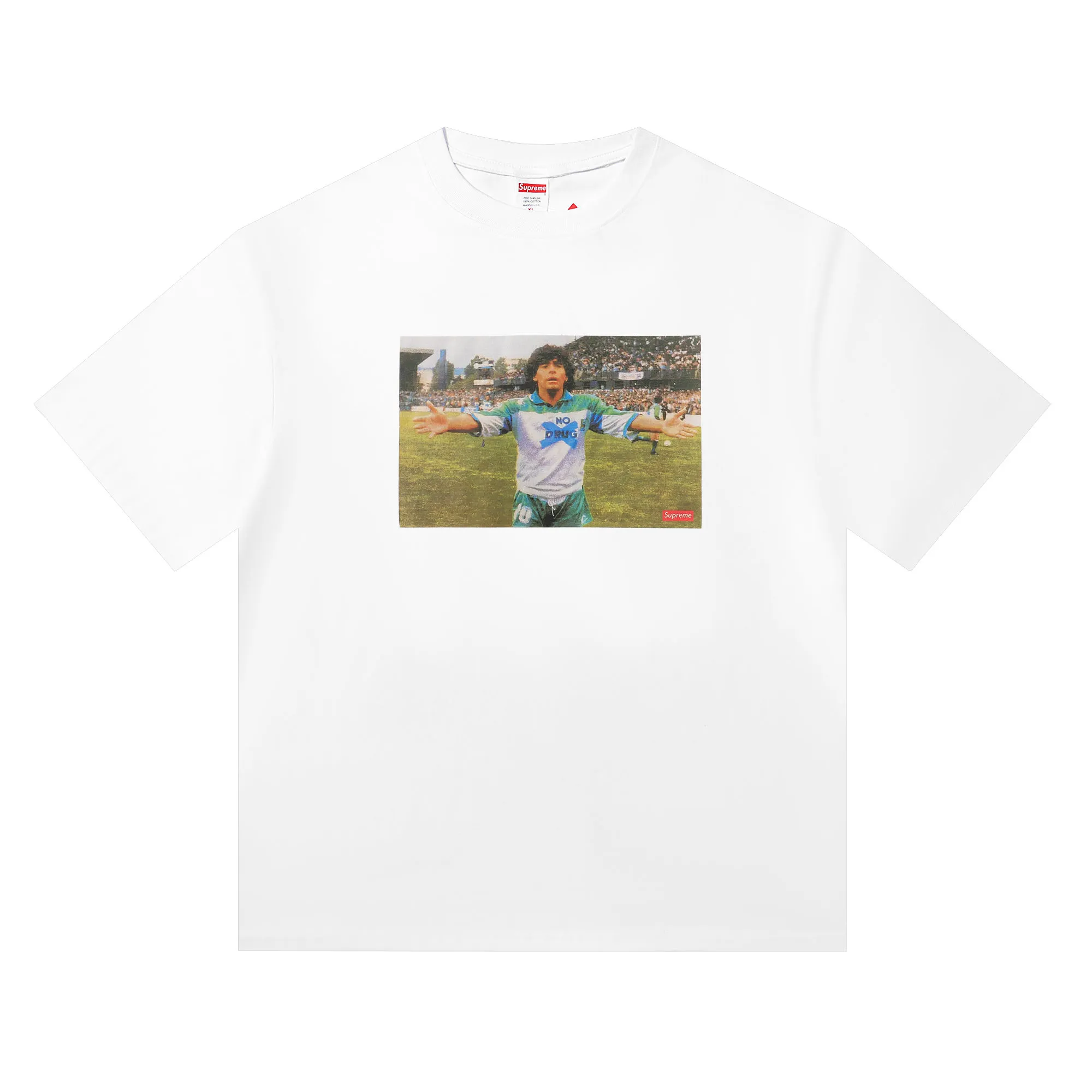 P136 supreme Maradona white black SMLXL size shoulder width chest length S 52 56 70 M 54 58 72 L 56 60 74 XL 58 62 76