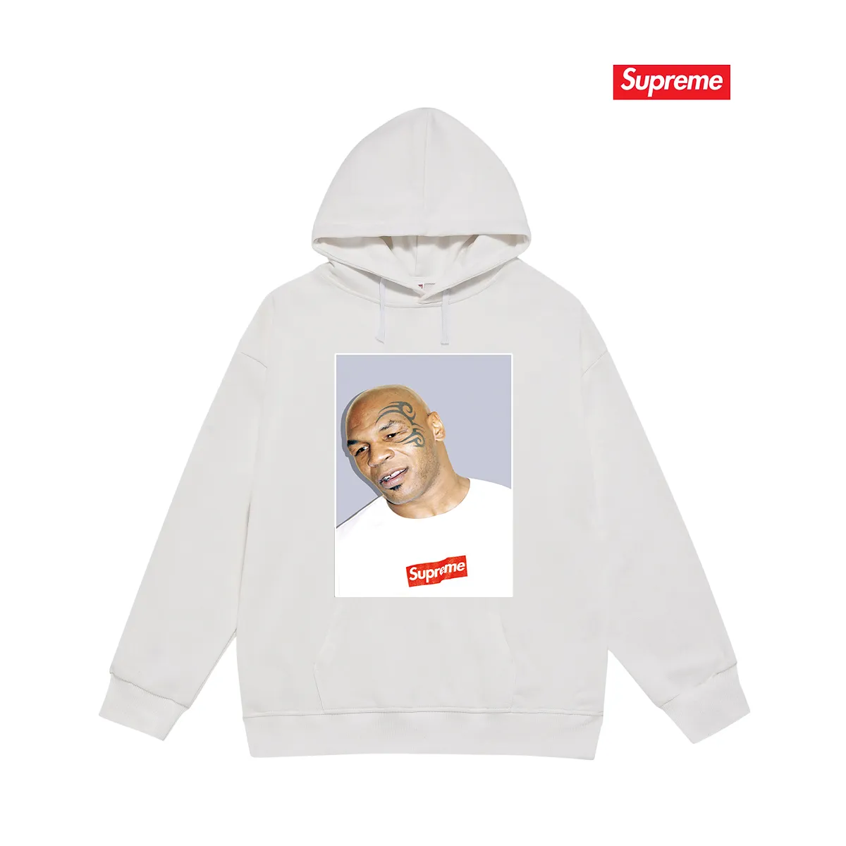 Style No. S2117 #terry P160💰 Velvet P170💰 Supreme Mike Tyson Tee Tyson print hooded sweatshirt Made of 400g large terry 430g silver fox velvet (drop shoulder large version) fabric, soft texture and no pilling Imported environmentally friendly printing glue The pattern is bright and three-dimensional Quality 💥Same style for men and women The upper body is trendy Color: black white gray Size: S M L XL XXL