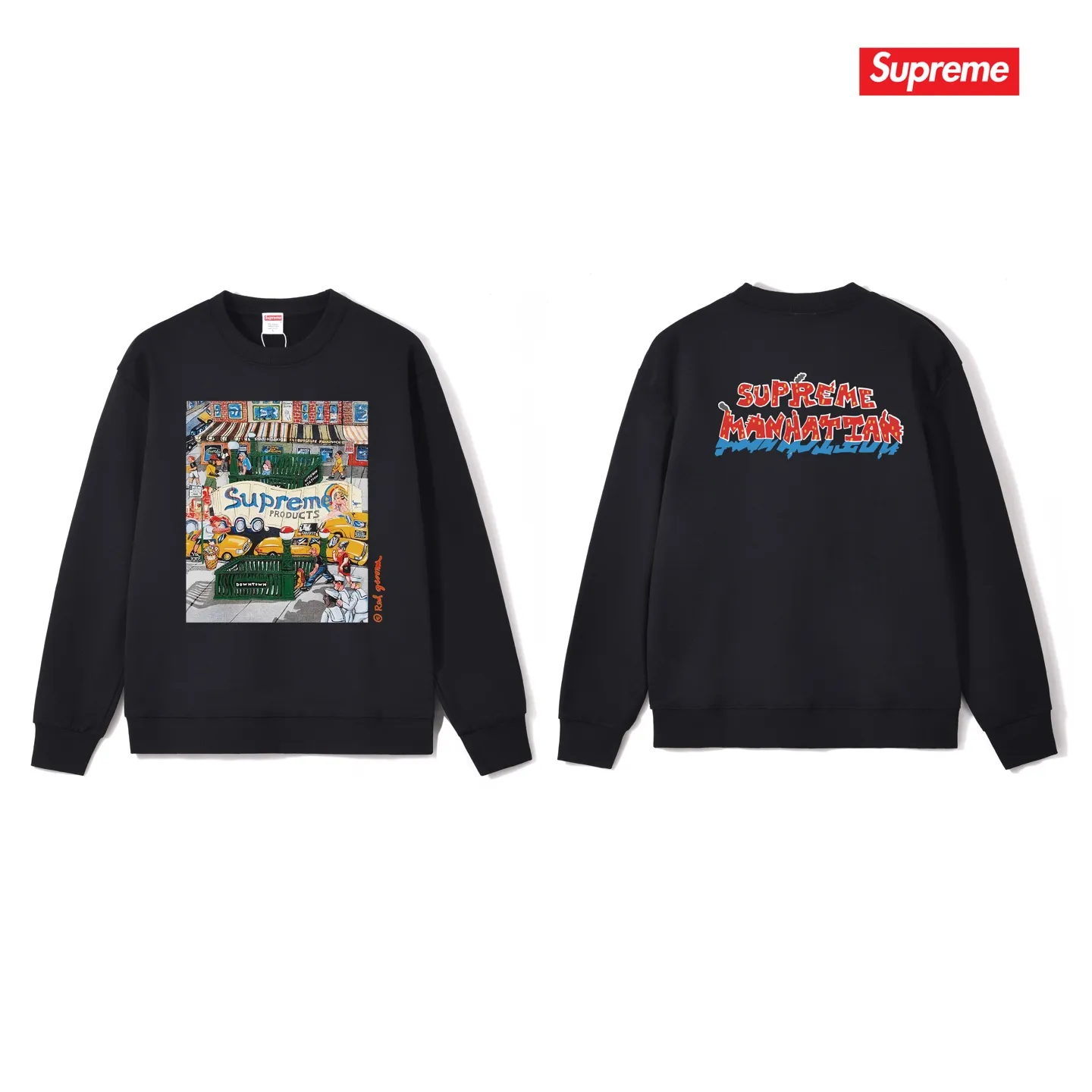 Style No. S1045 #terry p150💰 Velvet 160💰 Supreme SS22 Week 19 Manhattan Tee Cartoon letter Manhattan city street scene pattern print crew neck sweatshirt Made of 400g large terry (drop shoulder large version) fabric, soft texture and no pilling Imported environmentally friendly printing glue The pattern is bright and three-dimensional Quality 💥Same style for men and women The upper body is trendy Color: black white gray Size: S M L XL XXL