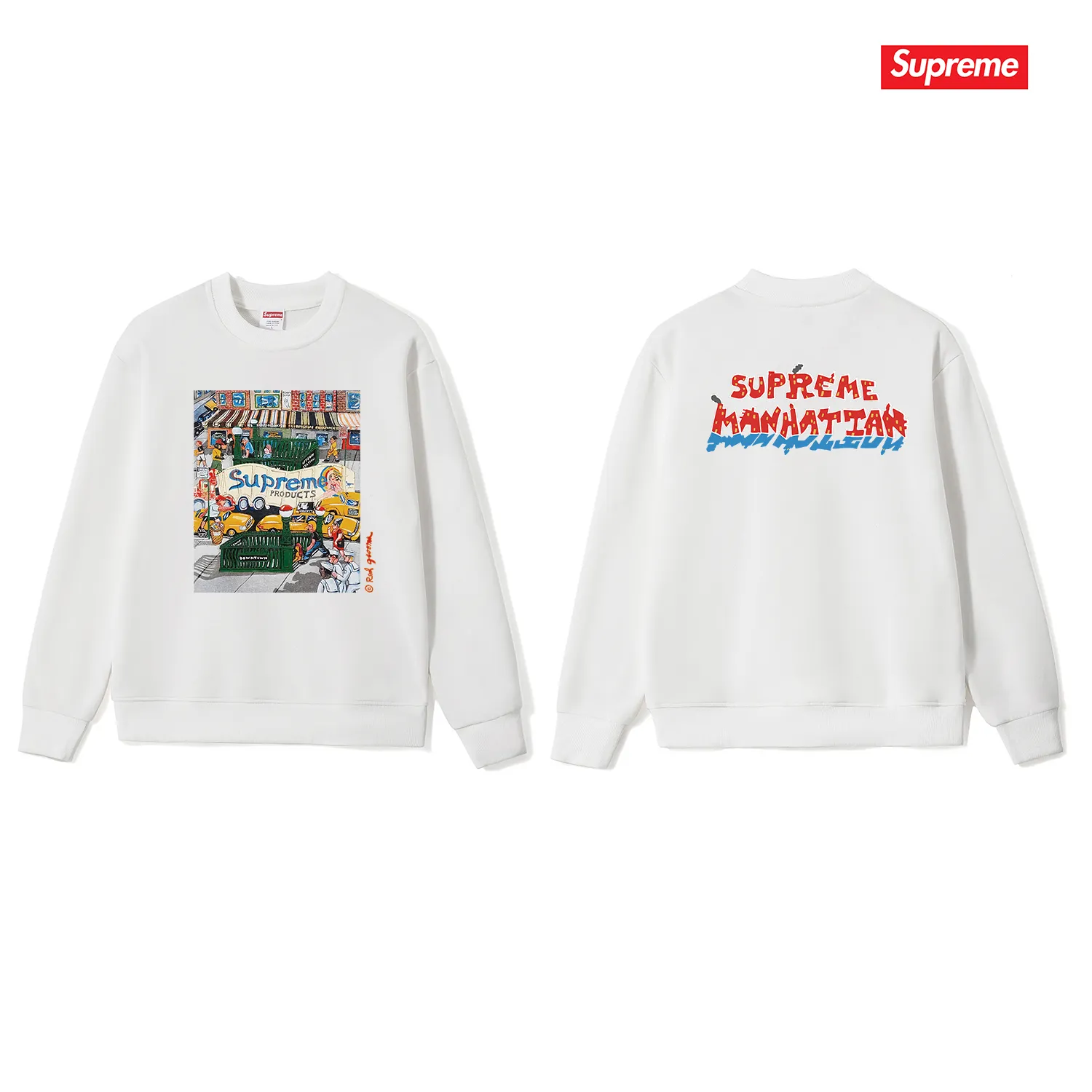 Style No. S1045 #terry p150💰 Velvet 160💰 Supreme SS22 Week 19 Manhattan Tee Cartoon letter Manhattan city street scene pattern print crew neck sweatshirt Made of 400g large terry (drop shoulder large version) fabric, soft texture and no pilling Imported environmentally friendly printing glue The pattern is bright and three-dimensional Quality 💥Same style for men and women The upper body is trendy Color: black white gray Size: S M L XL XXL