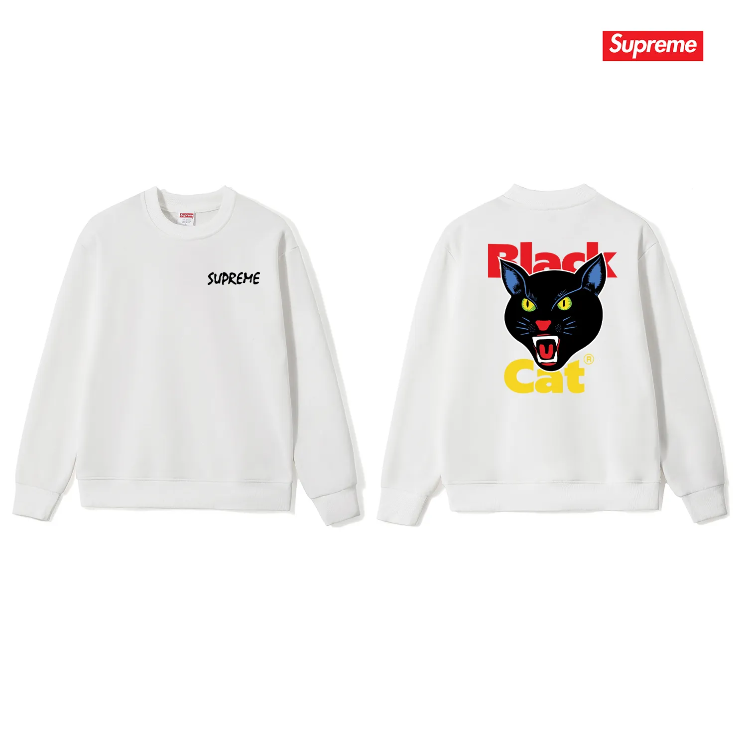 Style No. S1180 #terry p150💰 Plush 160💰 Sup small cat head logo round neck sweatshirt Made of 400 grams of large terry (drop shoulder large version) fabric, soft texture and no pilling Imported environmentally friendly printing glue The pattern is bright and three-dimensional Quality 💥Same style for men and women The upper body is trendy Color: black white gray Size: S M L XL XXL