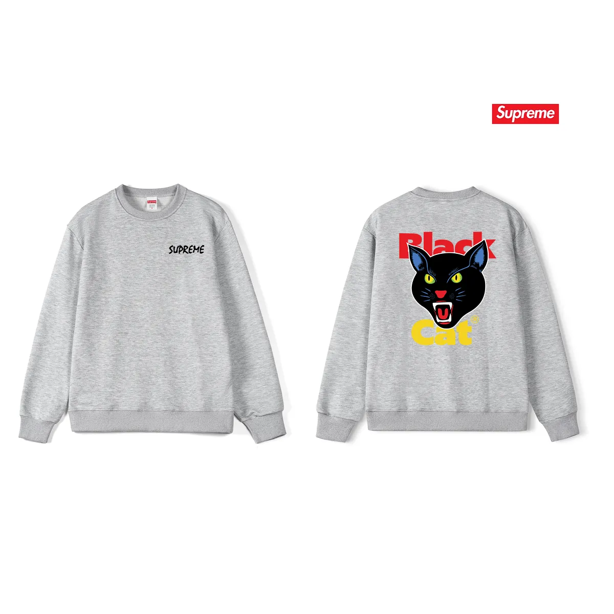 Style No. S1180 #terry p150💰 Plush 160💰 Sup small cat head logo round neck sweatshirt Made of 400 grams of large terry (drop shoulder large version) fabric, soft texture and no pilling Imported environmentally friendly printing glue The pattern is bright and three-dimensional Quality 💥Same style for men and women The upper body is trendy Color: black white gray Size: S M L XL XXL