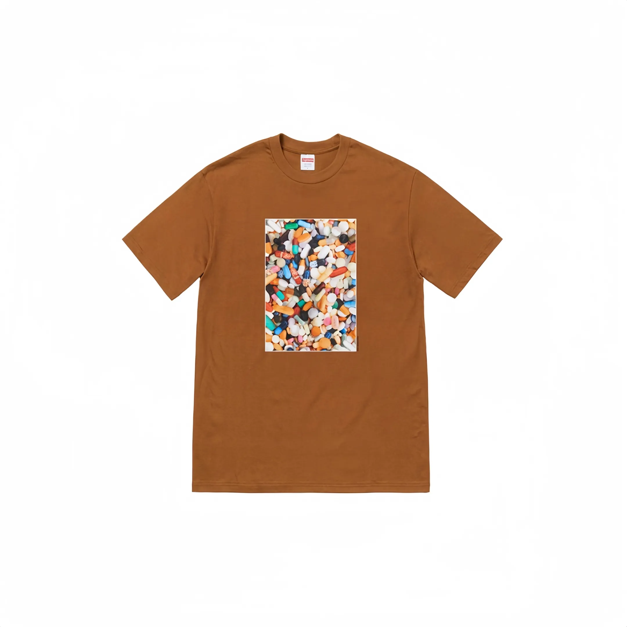 #S14 P110💰 Supreme Week 7 Pills Tee pill tee printed round neck short-sleeved T-shirt. The same style for men and women is made of 260g combed cotton double yarn. From fabrics to accessories, all three standards are complete and follow ZP. Imported Matsui company's slurry printing will never crack. The whole piece is made of three-needle five-thread technology. The collar-shoulder seam-sleeve seam is double-lined, which looks more three-dimensional and textured.) The same process as the original version, classic version Feel free to compare zp. The whole piece adopts three-needle five-thread craftsmanship (neckline-shoulder seam-sleeve seam double thread, which looks more three-dimensional and textured). It has the same craftsmanship as the original original, classic version. Color: brown, gray, white, navy blue, black. Size: S M L XL XXL