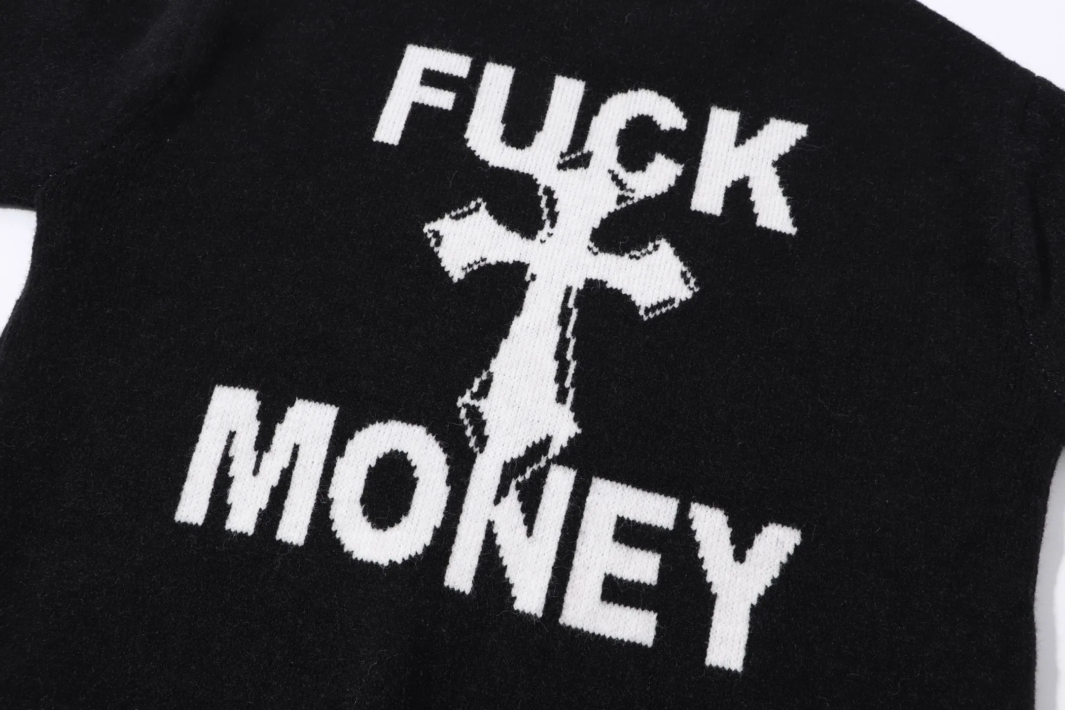 P280 Sup FUCK Letter Cross Round Neck Knitted Wool Sweater Color: Purple Black Size: S M L XL XXL