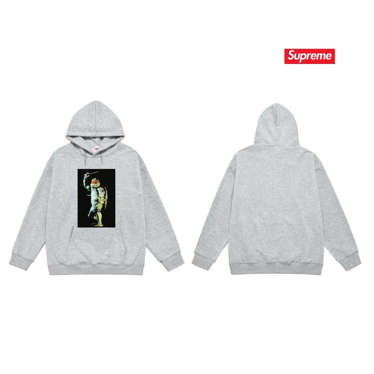 Style No. S2053 #terry P160💰 Velvet P170💰 Supreme Week 1 Raphael Tee Teenage Mutant Ninja Turtles printed hooded sweatshirt Made of 400g large terry 430g silver fox velvet (drop shoulder large version) fabric, soft texture and no pilling Imported environmentally friendly printing glue The pattern is bright and three-dimensional Quality 💥Same style for men and women The upper body is trendy Color: black white gray Size: S M L XL XXL