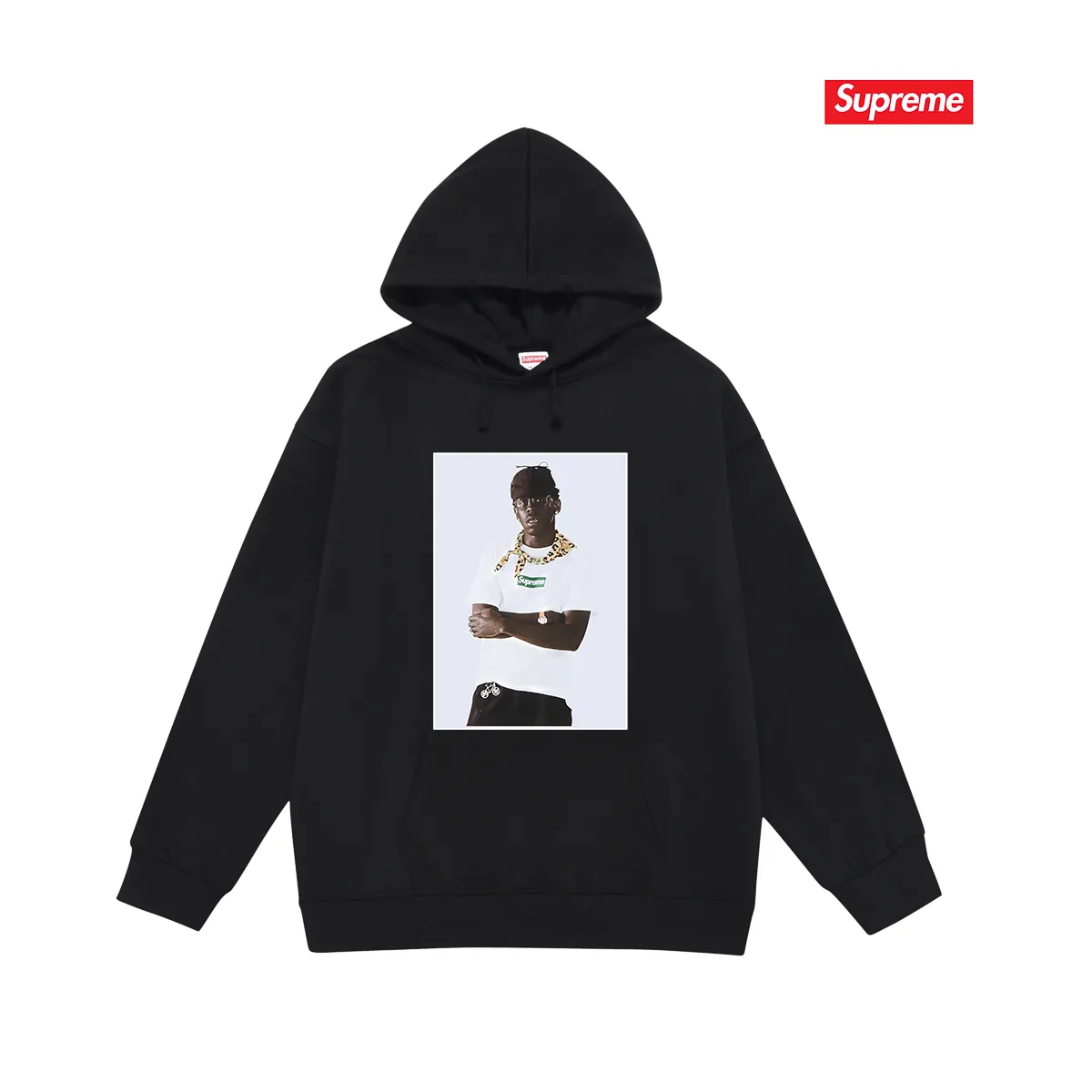 Style No. S2084 #terry P160💰 Velvet P170💰 Supreme FW24 Tyler The Creator Tee portrait print hooded sweatshirt Made of 400g large terry 430g silver fox velvet (off-shoulder large version) fabric, soft texture and no pilling Imported environmentally friendly printing glue The pattern is bright and three-dimensional Quality 💥Same style for men and women The upper body is trendy Color: black white gray Size: S M L XL XXL
