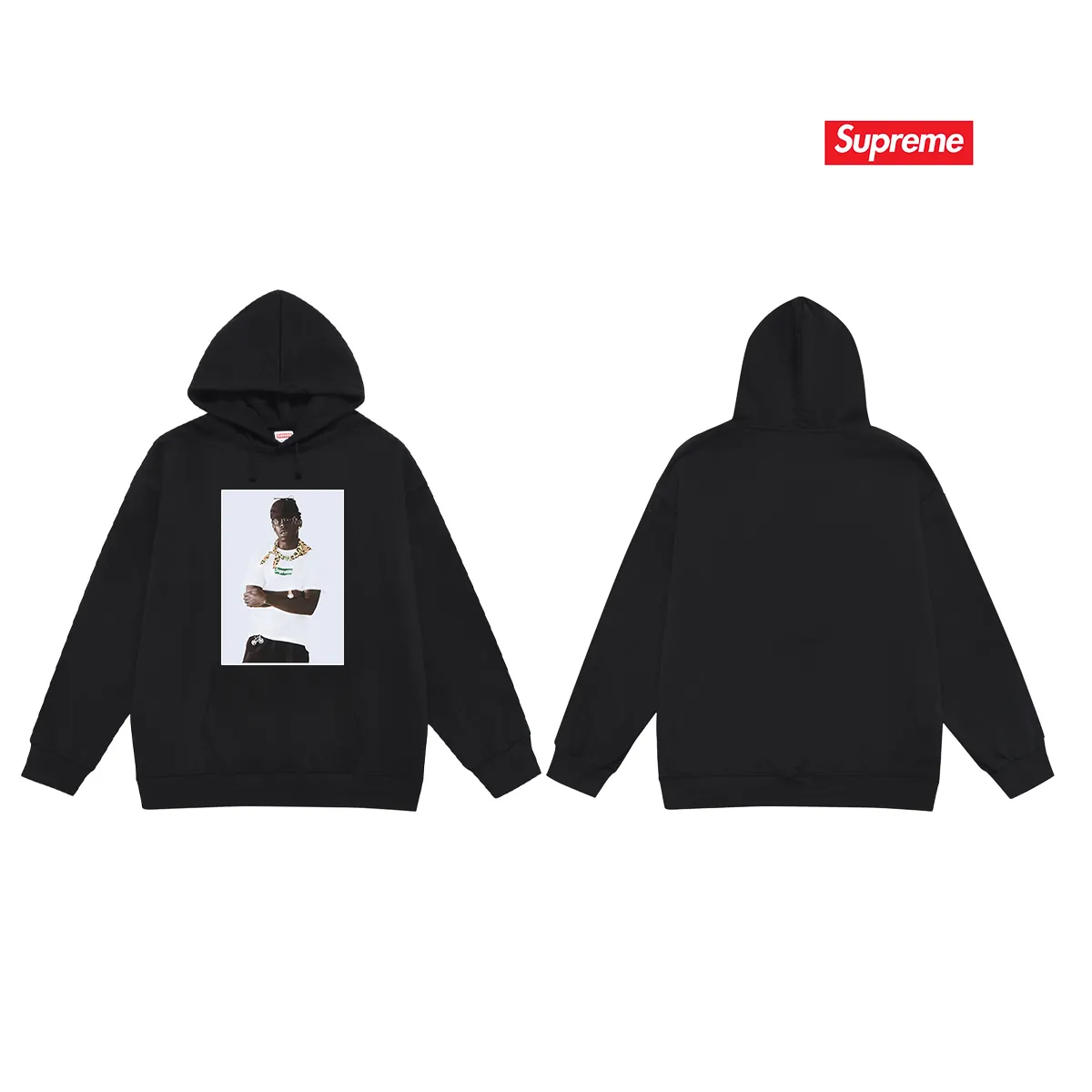 Style No. S2084 #terry P160💰 Velvet P170💰 Supreme FW24 Tyler The Creator Tee portrait print hooded sweatshirt Made of 400g large terry 430g silver fox velvet (off-shoulder large version) fabric, soft texture and no pilling Imported environmentally friendly printing glue The pattern is bright and three-dimensional Quality 💥Same style for men and women The upper body is trendy Color: black white gray Size: S M L XL XXL