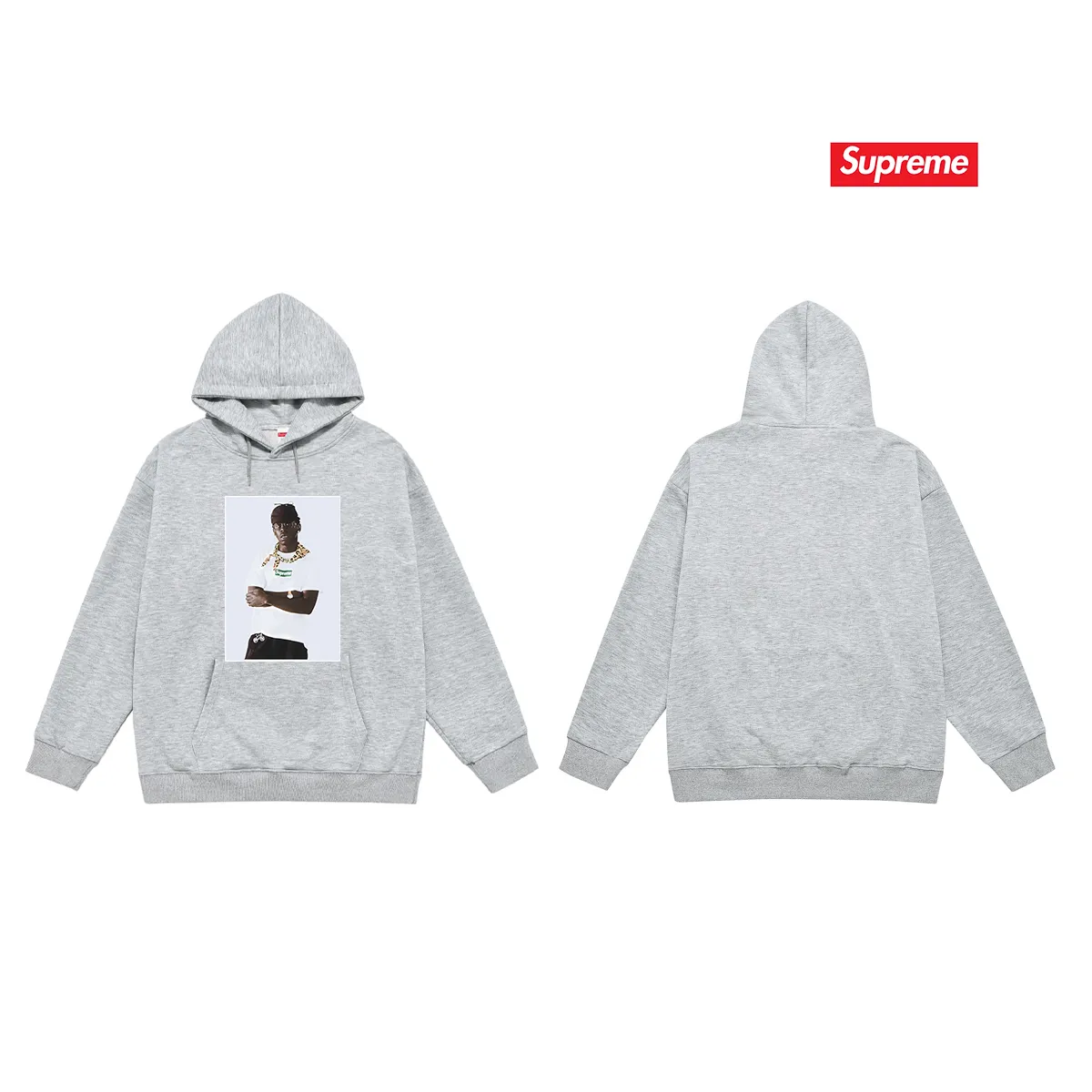 Style No. S2084 #terry P160💰 Velvet P170💰 Supreme FW24 Tyler The Creator Tee portrait print hooded sweatshirt Made of 400g large terry 430g silver fox velvet (off-shoulder large version) fabric, soft texture and no pilling Imported environmentally friendly printing glue The pattern is bright and three-dimensional Quality 💥Same style for men and women The upper body is trendy Color: black white gray Size: S M L XL XXL