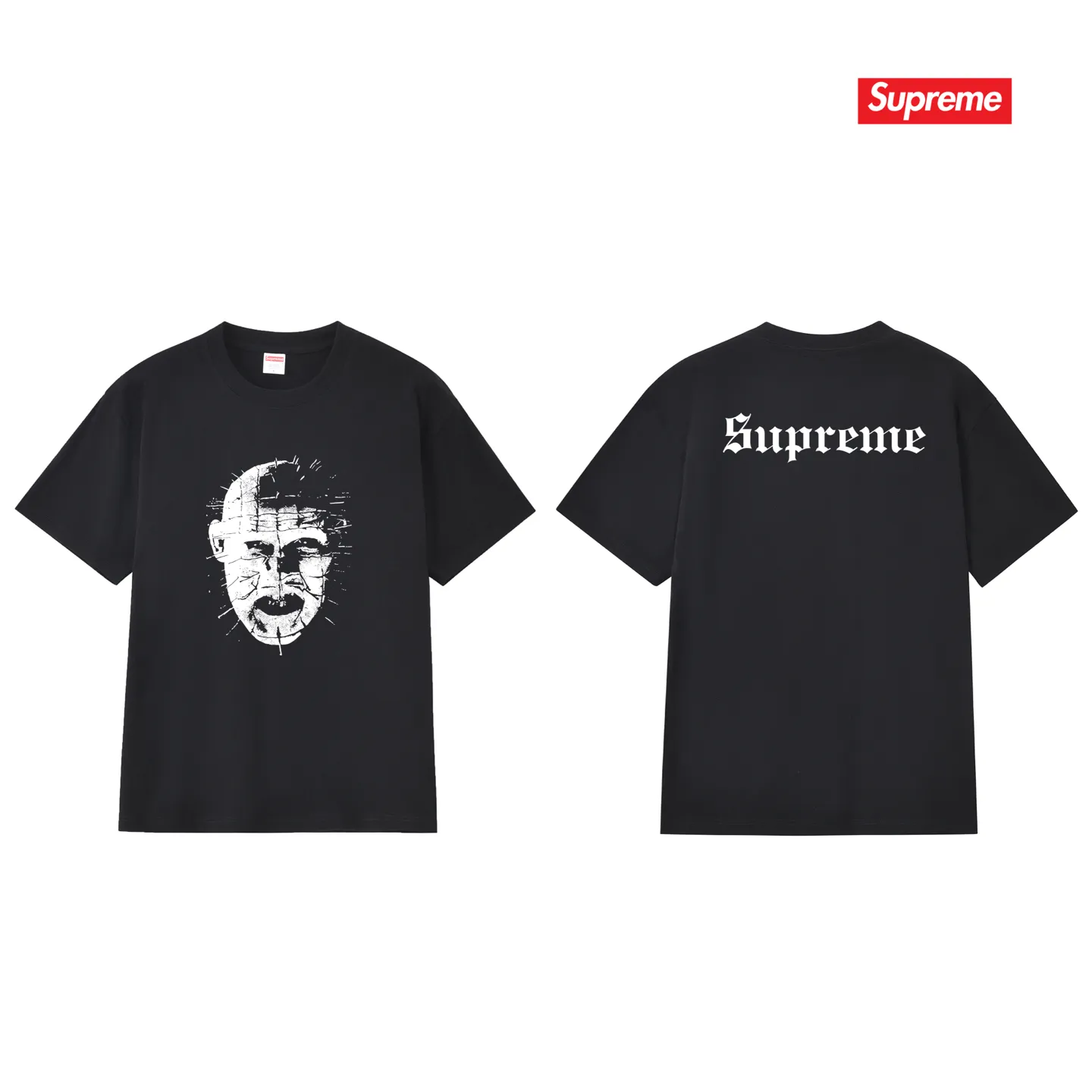 S214 P110💰 sup street style fierce ghost chasing soul trendy short sleeve black and white couple short sleeve loose version. Made of 260 grams of combed cotton double yarn. From fabrics to accessories, all three standards are complete and ZP. Imported Matsui company slurry printing will never crack. The whole piece adopts three-needle five-thread technology. The neckline-shoulder seam-sleeve seam is double-lined, which looks more three-dimensional and textured.) The same process as the original version, classic version Feel free to compare zp. The whole piece adopts three-needle five-thread craftsmanship (neckline-shoulder seam-sleeve seam double thread, which looks more three-dimensional and textured). It has the same craftsmanship as the original original, classic version. Color: black, white, light gray, pink, navy. Size: S M L XL XXL