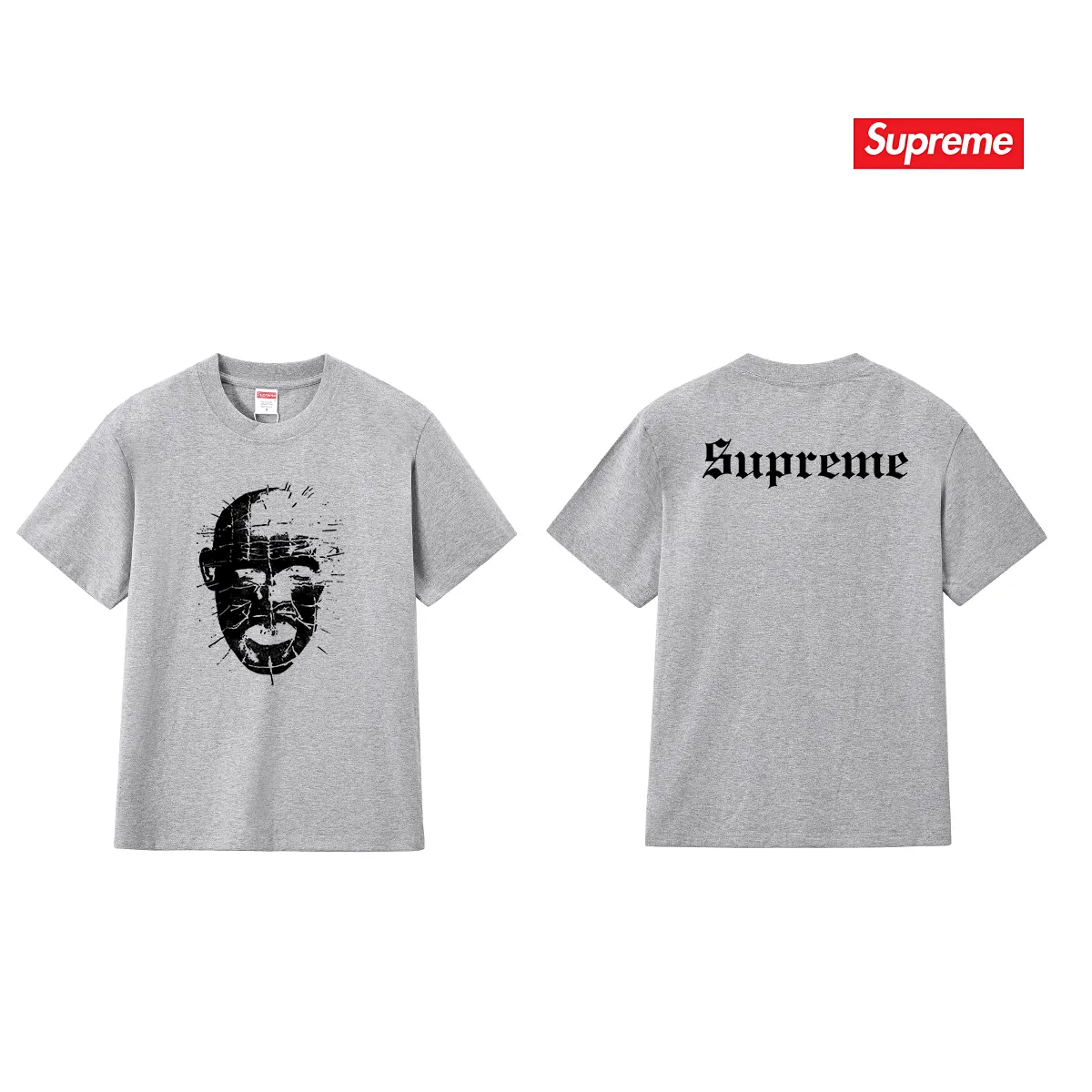 S214 P110💰 sup street style fierce ghost chasing soul trendy short sleeve black and white couple short sleeve loose version. Made of 260 grams of combed cotton double yarn. From fabrics to accessories, all three standards are complete and ZP. Imported Matsui company slurry printing will never crack. The whole piece adopts three-needle five-thread technology. The neckline-shoulder seam-sleeve seam is double-lined, which looks more three-dimensional and textured.) The same process as the original version, classic version Feel free to compare zp. The whole piece adopts three-needle five-thread craftsmanship (neckline-shoulder seam-sleeve seam double thread, which looks more three-dimensional and textured). It has the same craftsmanship as the original original, classic version. Color: black, white, light gray, pink, navy. Size: S M L XL XXL
