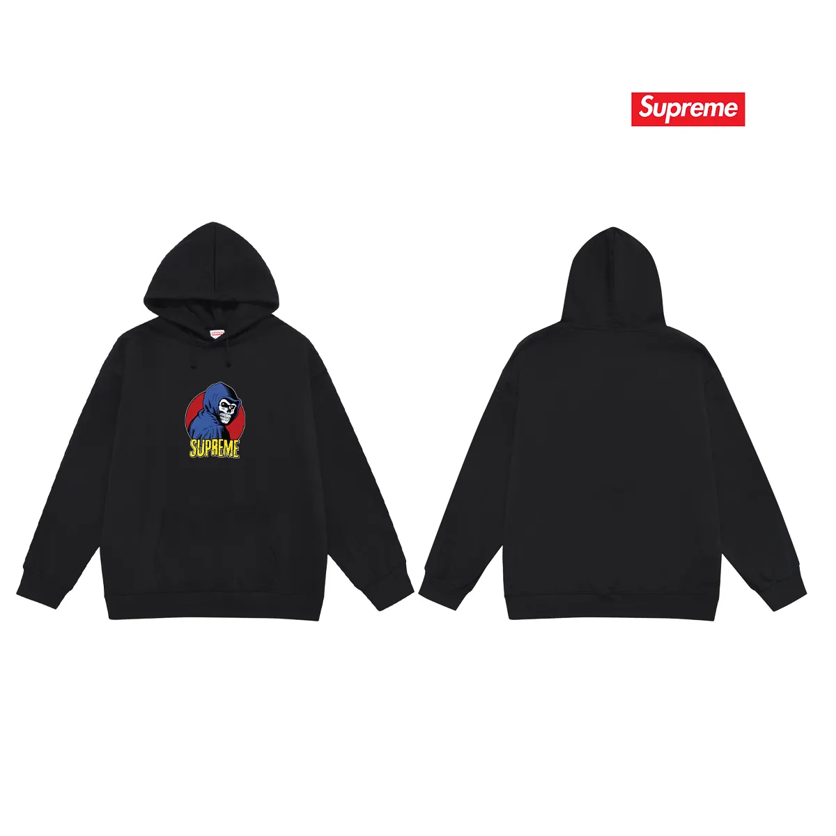 Style No. S2106 #terry P160💰 Velvet P170💰 Supreme SS23 Week1REAPERTEE death print hooded sweatshirt Made of 400g large terry 430g silver fox velvet (drop shoulder large version) fabric, soft texture and no pilling Imported environmentally friendly printing glue The pattern is bright and three-dimensional Quality 💥Same style for men and women The upper body is trendy Color: black white gray Size: S M L XL XXL
