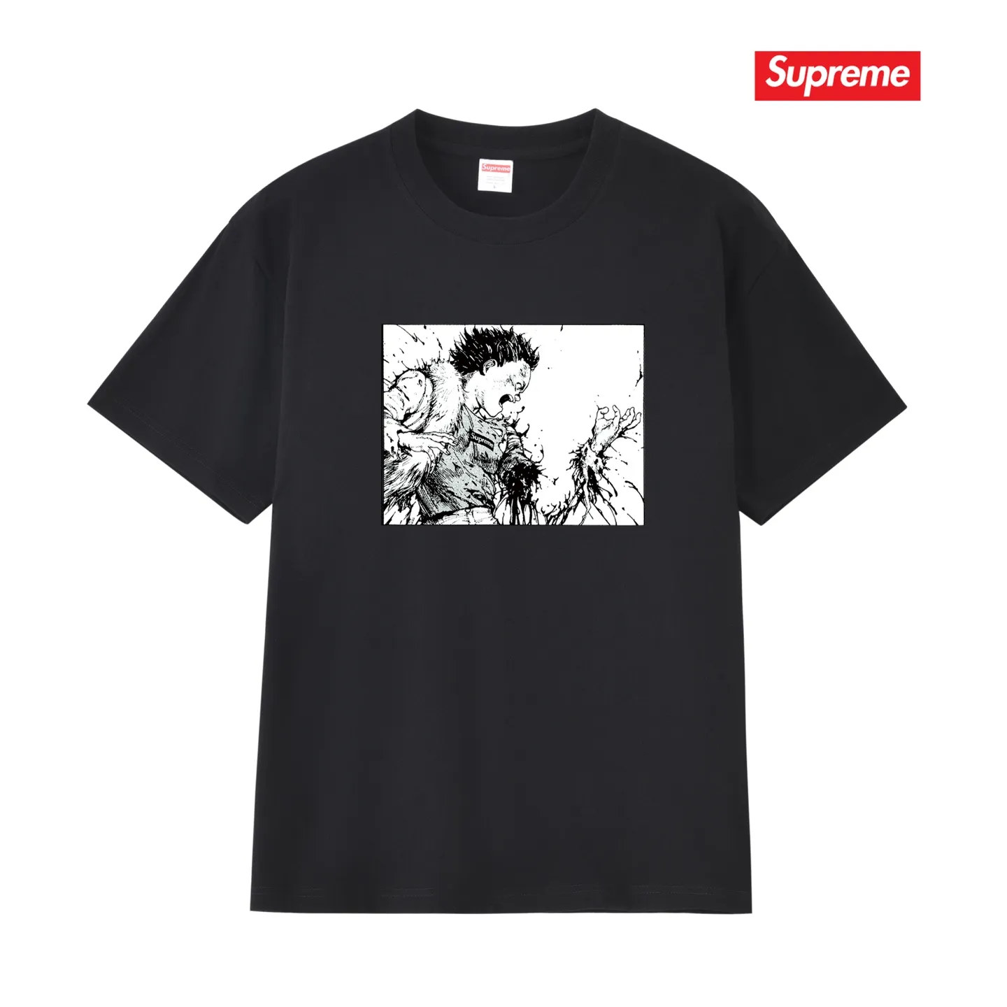 S252 P110💰 SUP AKIRA ARM TEE bogo Akira broken arm black and white comic print short-sleeved T-shirt. Loose fit. Made of 260g combed cotton double yarn. From fabric to accessories, all three standards are complete and follow ZP. Imported Matsui Company's slurry printing will never crack. The whole piece adopts three-needle five-thread technology. The neckline-shoulder seam-sleeve seam is double-lined, which looks more three-dimensional and textured. The same process as the original version, classic version Feel free to compare zp. The whole piece adopts three-needle five-thread craftsmanship (neckline-shoulder seam-sleeve seam double thread, which looks more three-dimensional and textured). It has the same craftsmanship as the original original, classic version. Color: black, white, light gray, pink, navy. Size: S M L XL XXL