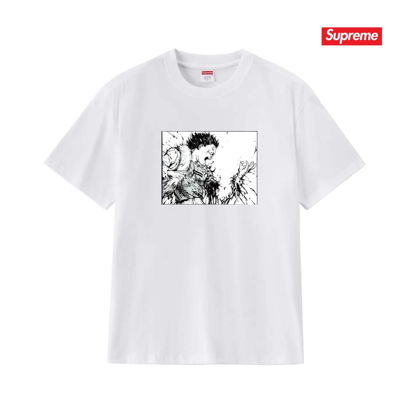 S252 P110💰 SUP AKIRA ARM TEE bogo Akira broken arm black and white comic print short-sleeved T-shirt. Loose fit. Made of 260g combed cotton double yarn. From fabric to accessories, all three standards are complete and follow ZP. Imported Matsui Company's slurry printing will never crack. The whole piece adopts three-needle five-thread technology. The neckline-shoulder seam-sleeve seam is double-lined, which looks more three-dimensional and textured. The same process as the original version, classic version Feel free to compare zp. The whole piece adopts three-needle five-thread craftsmanship (neckline-shoulder seam-sleeve seam double thread, which looks more three-dimensional and textured). It has the same craftsmanship as the original original, classic version. Color: black, white, light gray, pink, navy. Size: S M L XL XXL