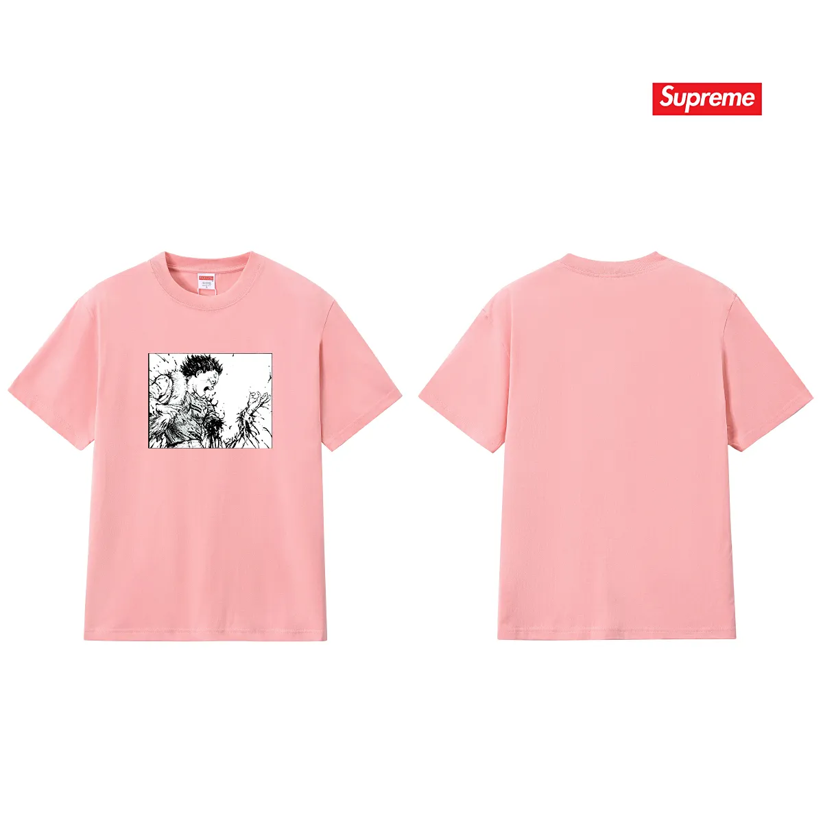 S252 P110💰 SUP AKIRA ARM TEE bogo Akira broken arm black and white comic print short-sleeved T-shirt. Loose fit. Made of 260g combed cotton double yarn. From fabric to accessories, all three standards are complete and follow ZP. Imported Matsui Company's slurry printing will never crack. The whole piece adopts three-needle five-thread technology. The neckline-shoulder seam-sleeve seam is double-lined, which looks more three-dimensional and textured. The same process as the original version, classic version Feel free to compare zp. The whole piece adopts three-needle five-thread craftsmanship (neckline-shoulder seam-sleeve seam double thread, which looks more three-dimensional and textured). It has the same craftsmanship as the original original, classic version. Color: black, white, light gray, pink, navy. Size: S M L XL XXL