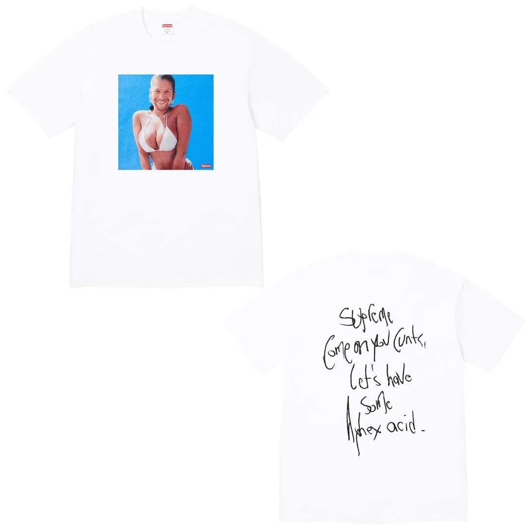 S148 P110💰 Supreme 25SS Aphex Twin Tee Singer Bikini Album Short-sleeved Loose fit Made of 260g combed cotton double yarn All three standards from fabric to accessories are complete ZP Imported Matsui company slurry printing will never crack The whole piece adopts three-needle five-thread technology The neckline-shoulder seam-sleeve seam is double-lined, it looks more three-dimensional and textured) The same process as the original version, classic version Feel free to compare zp. The whole piece adopts three-needle five-thread craftsmanship (neckline-shoulder seam-sleeve seam double thread, which looks more three-dimensional and textured) and the same craftsmanship as the original original, classic version. Color: Black White Gray Purple Orange Size: S M L XL XXL