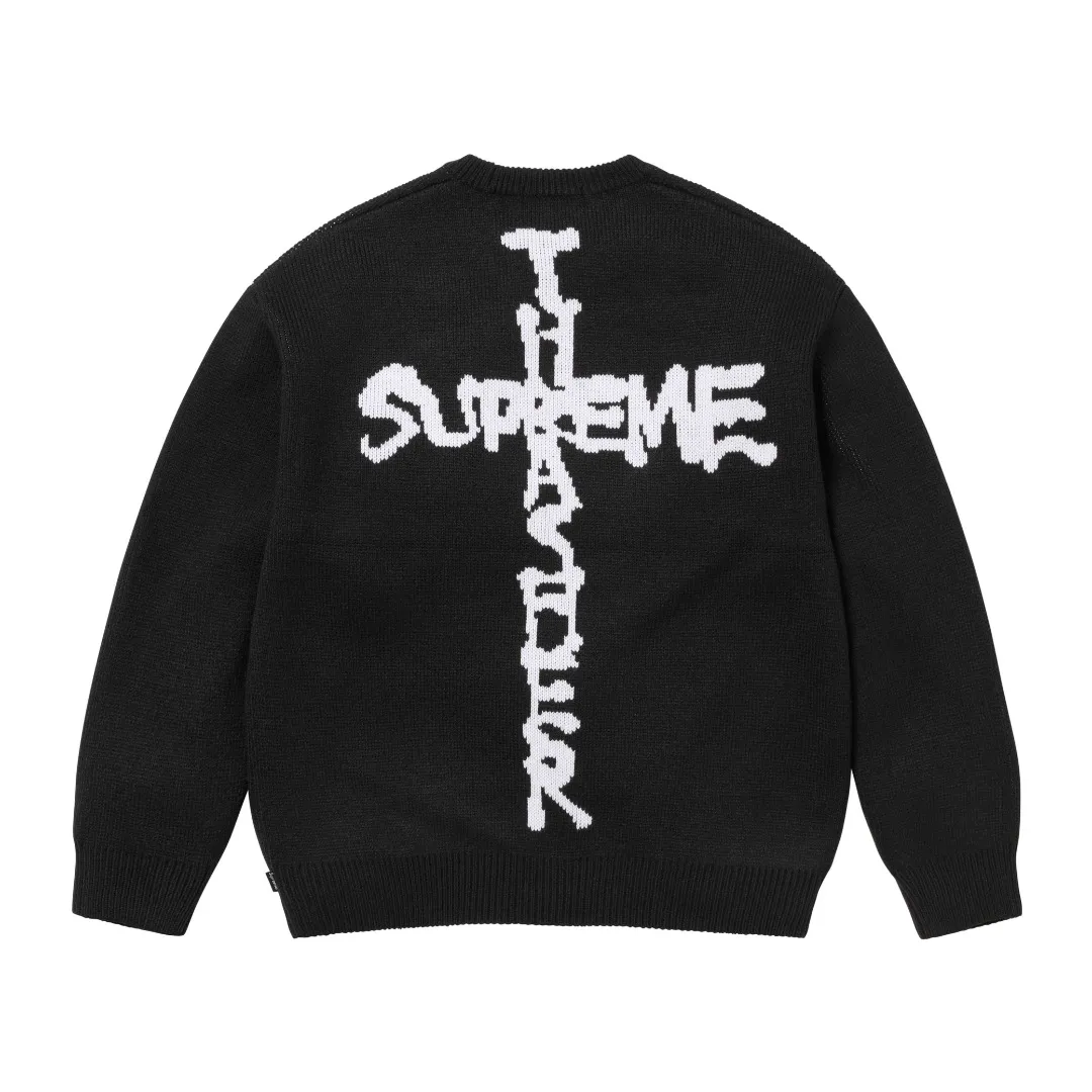 S566💰p320 Top version SUPREME®/THRASHER® CREWNECK FW24 flame co-branded letter logo sweater OS version same style for men and women Customized YB texture wash mark Wool: 1/13 wool Weaving method: sesame dot jacquard Number of needles: multi-gauge Machine: German STOLL computerized flat knitting machine Size: S~XL Color: black gray orange