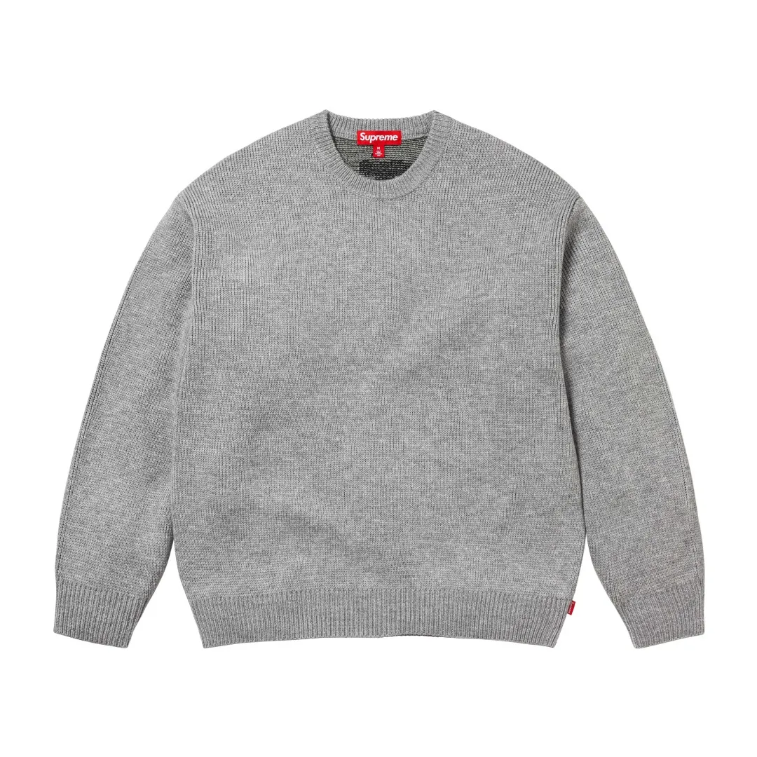 S566💰p320 Top version SUPREME®/THRASHER® CREWNECK FW24 flame co-branded letter logo sweater OS version same style for men and women Customized YB texture wash mark Wool: 1/13 wool Weaving method: sesame dot jacquard Number of needles: multi-gauge Machine: German STOLL computerized flat knitting machine Size: S~XL Color: black gray orange