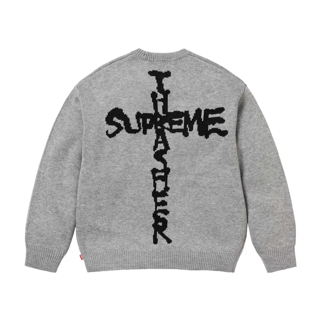 S566💰p320 Top version SUPREME®/THRASHER® CREWNECK FW24 flame co-branded letter logo sweater OS version same style for men and women Customized YB texture wash mark Wool: 1/13 wool Weaving method: sesame dot jacquard Number of needles: multi-gauge Machine: German STOLL computerized flat knitting machine Size: S~XL Color: black gray orange