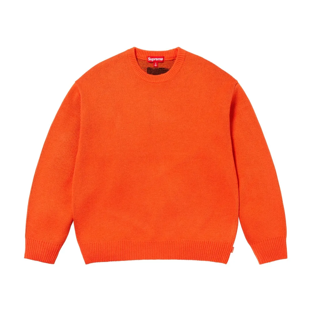 S566💰p320 Top version SUPREME®/THRASHER® CREWNECK FW24 flame co-branded letter logo sweater OS version same style for men and women Customized YB texture wash mark Wool: 1/13 wool Weaving method: sesame dot jacquard Number of needles: multi-gauge Machine: German STOLL computerized flat knitting machine Size: S~XL Color: black gray orange