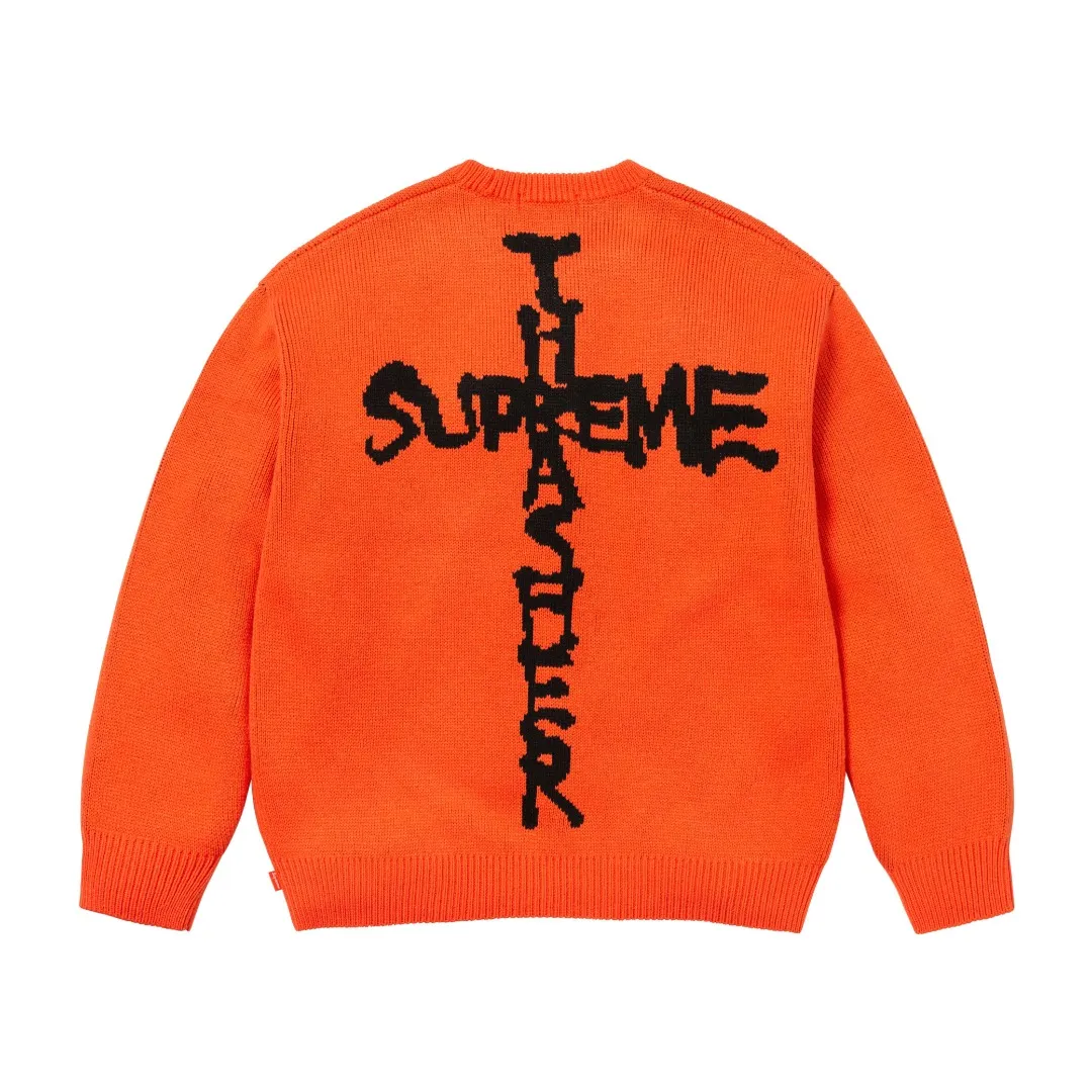 S566💰p320 Top version SUPREME®/THRASHER® CREWNECK FW24 flame co-branded letter logo sweater OS version same style for men and women Customized YB texture wash mark Wool: 1/13 wool Weaving method: sesame dot jacquard Number of needles: multi-gauge Machine: German STOLL computerized flat knitting machine Size: S~XL Color: black gray orange