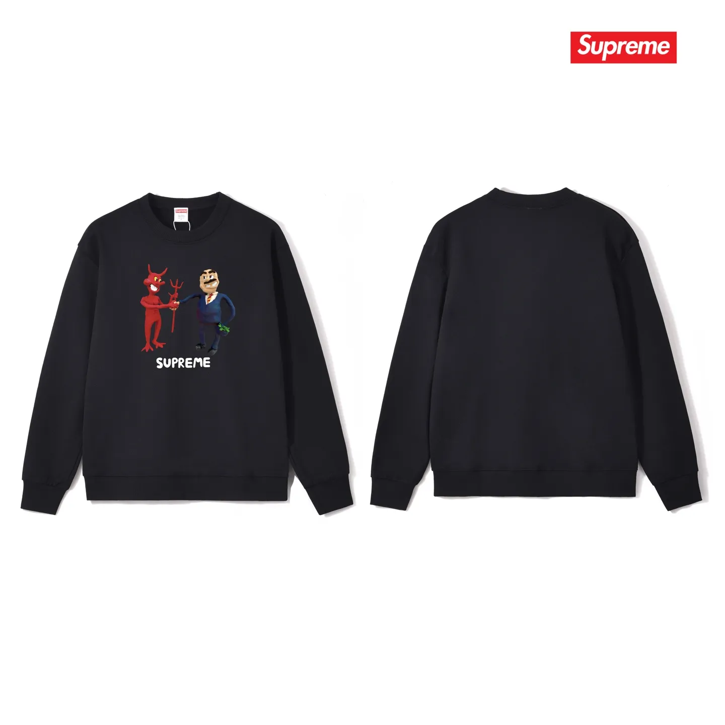 Style No. S1110 #terryp150💰 Velvet 160💰 Supreme SS23 Week9 BUSINESS TEE Devil's Contract Printed Round Neck Sweater Made of 400g large terry (drop shoulder large version) fabric, soft texture and no pilling Imported environmentally friendly printing glue The pattern is bright and three-dimensional Quality 💥Same style for men and women The upper body is trendy Color: Black White Gray Size: S M L XL XXL