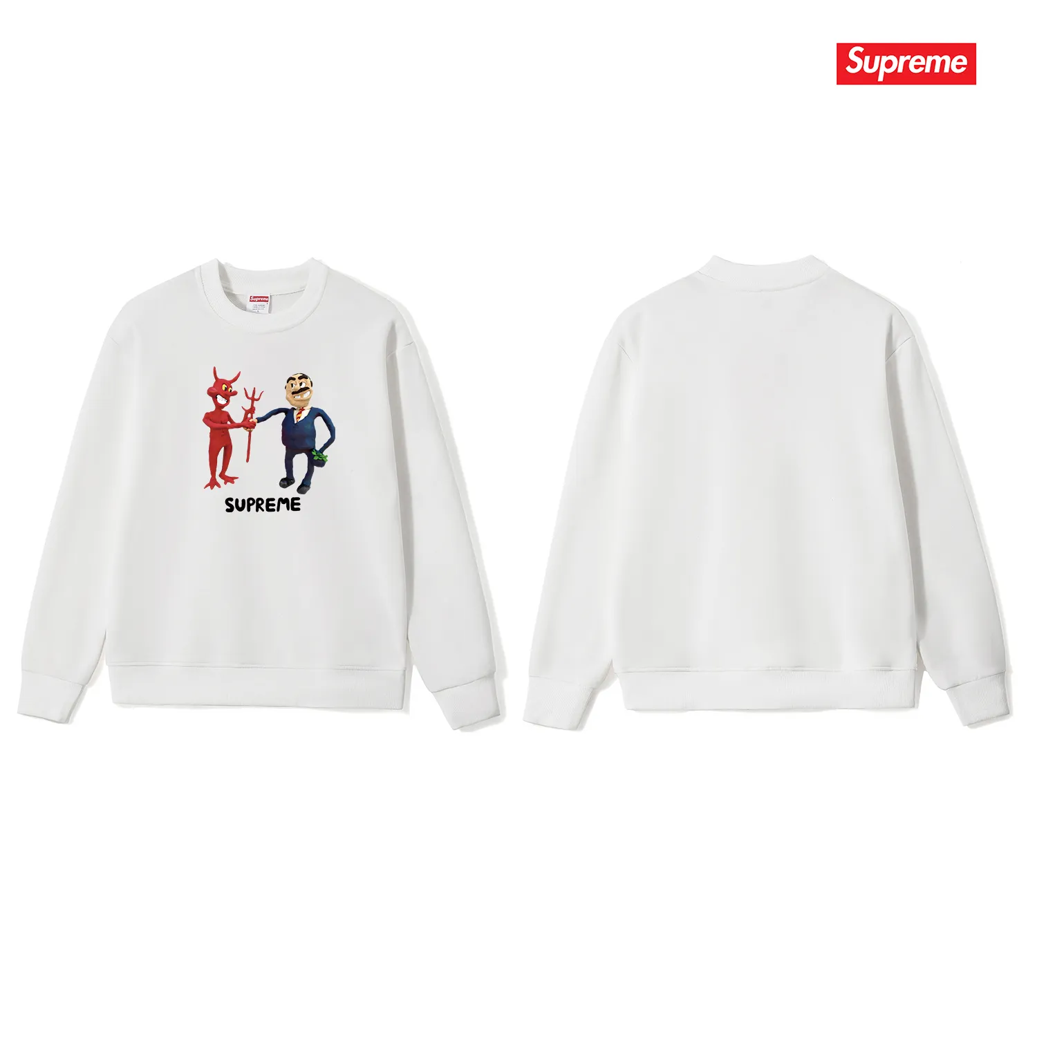 Style No. S1110 #terryp150💰 Velvet 160💰 Supreme SS23 Week9 BUSINESS TEE Devil's Contract Printed Round Neck Sweater Made of 400g large terry (drop shoulder large version) fabric, soft texture and no pilling Imported environmentally friendly printing glue The pattern is bright and three-dimensional Quality 💥Same style for men and women The upper body is trendy Color: Black White Gray Size: S M L XL XXL