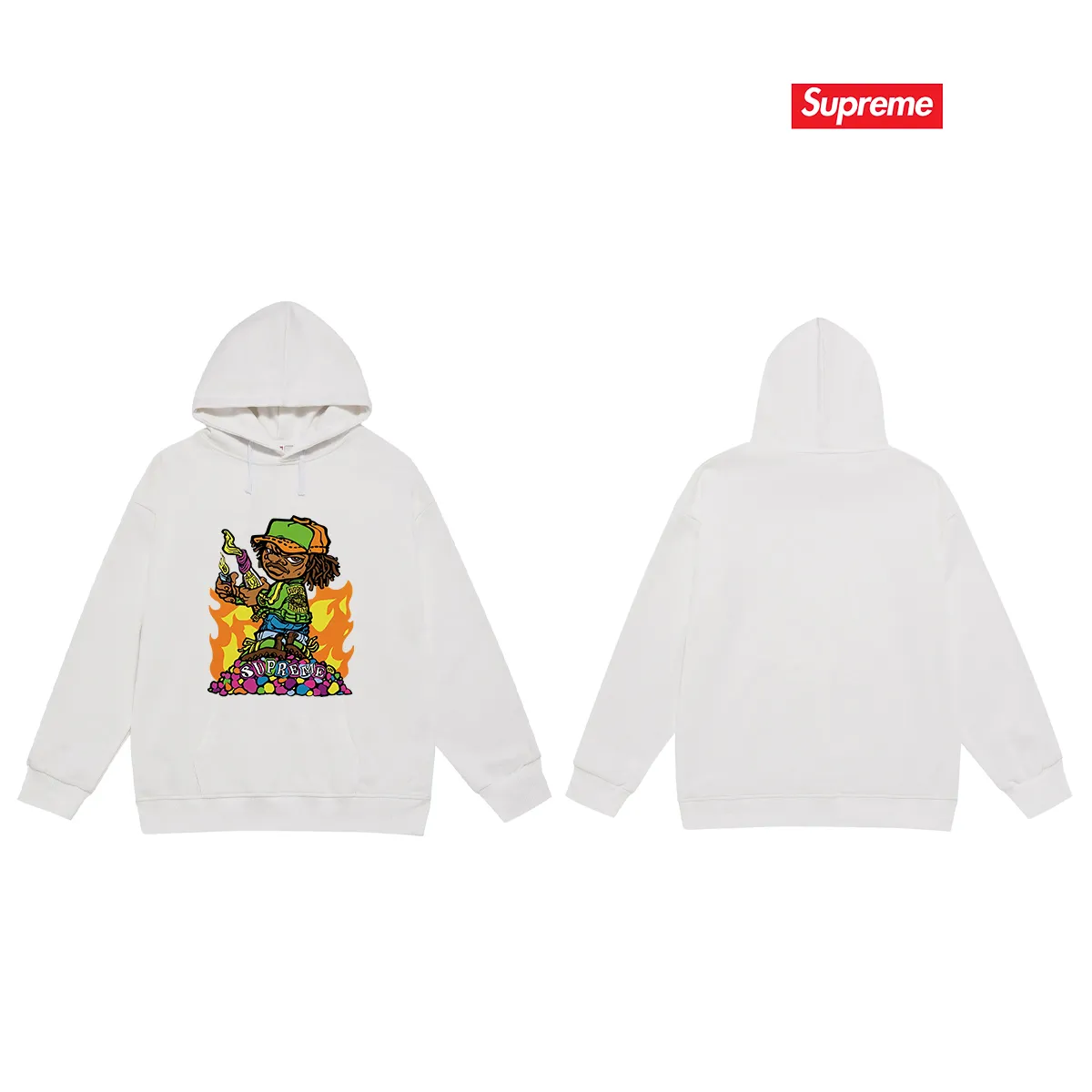 Style No. S2112 #terry P160💰 Velvet P170💰 SupremeSS23 spring and summer series Week1 CHILDREN TEE cartoon character printing Balenciaga co-branded supreme printed hooded sweatshirt Made of 400g large terry 430g silver fox velvet (off-shoulder large version) fabric, soft texture and no pilling Imported environmentally friendly printing glue, bright three-dimensional pattern, quality 💥Same style for men and women The upper body is fashionable Color: black white gray Size: S M L XL XXL