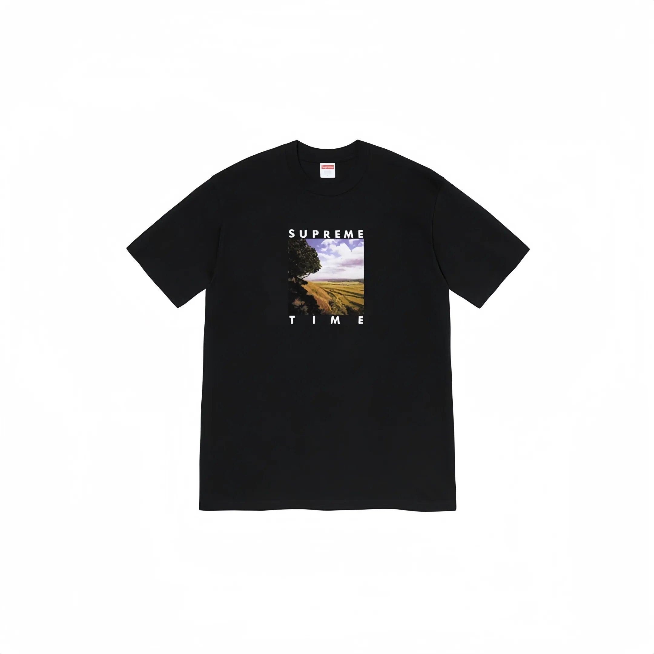#S39 P110💰 Supreme Week 8 Time Tee Country Scenery Pattern Letter Short Sleeve T-shirt. Same style for men and women. From fabric to accessories, all three standards are complete and follow ZP. The slurry printing imported from Matsui Company will never crack. The whole piece is made of three-needle five-thread technology. The neckline-shoulder seam-sleeve seam is double-lined, which looks more three-dimensional and textured. The same craftsmanship as the original version, classic version Feel free to compare zp. The whole piece adopts three-needle five-thread craftsmanship (neckline-shoulder seam-sleeve seam double thread, which looks more three-dimensional and textured). It has the same craftsmanship as the original original, classic version. Color: yellow, black, gray, white, green, red. Size: S M L XL XXL