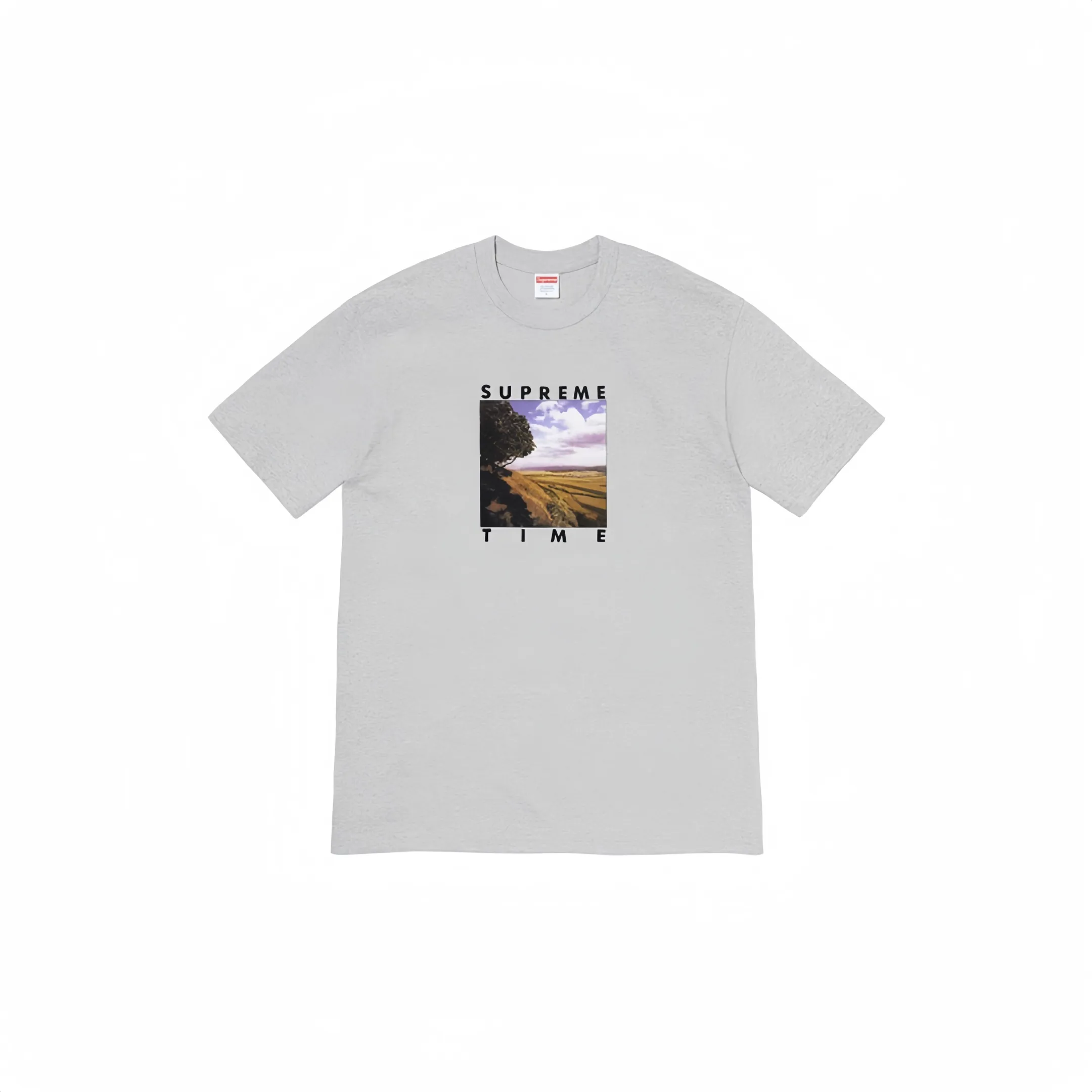 #S39 P110💰 Supreme Week 8 Time Tee Country Scenery Pattern Letter Short Sleeve T-shirt. Same style for men and women. From fabric to accessories, all three standards are complete and follow ZP. The slurry printing imported from Matsui Company will never crack. The whole piece is made of three-needle five-thread technology. The neckline-shoulder seam-sleeve seam is double-lined, which looks more three-dimensional and textured. The same craftsmanship as the original version, classic version Feel free to compare zp. The whole piece adopts three-needle five-thread craftsmanship (neckline-shoulder seam-sleeve seam double thread, which looks more three-dimensional and textured). It has the same craftsmanship as the original original, classic version. Color: yellow, black, gray, white, green, red. Size: S M L XL XXL