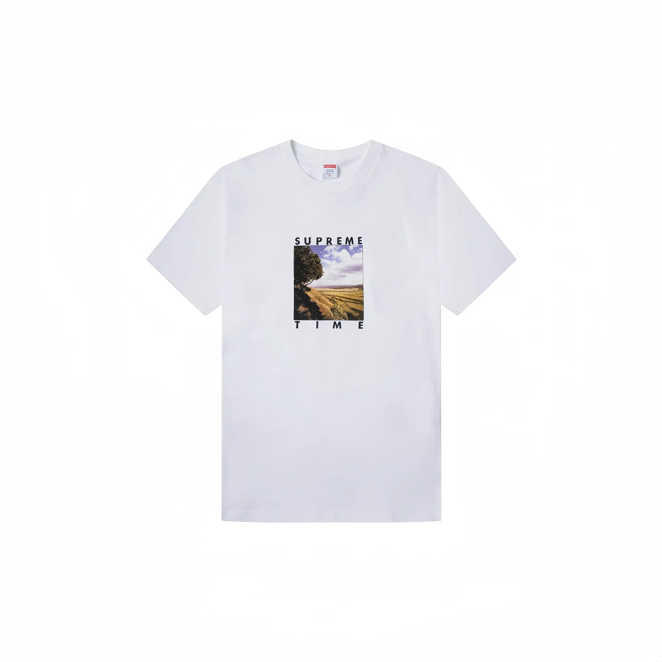 #S39 P110💰 Supreme Week 8 Time Tee Country Scenery Pattern Letter Short Sleeve T-shirt. Same style for men and women. From fabric to accessories, all three standards are complete and follow ZP. The slurry printing imported from Matsui Company will never crack. The whole piece is made of three-needle five-thread technology. The neckline-shoulder seam-sleeve seam is double-lined, which looks more three-dimensional and textured. The same craftsmanship as the original version, classic version Feel free to compare zp. The whole piece adopts three-needle five-thread craftsmanship (neckline-shoulder seam-sleeve seam double thread, which looks more three-dimensional and textured). It has the same craftsmanship as the original original, classic version. Color: yellow, black, gray, white, green, red. Size: S M L XL XXL