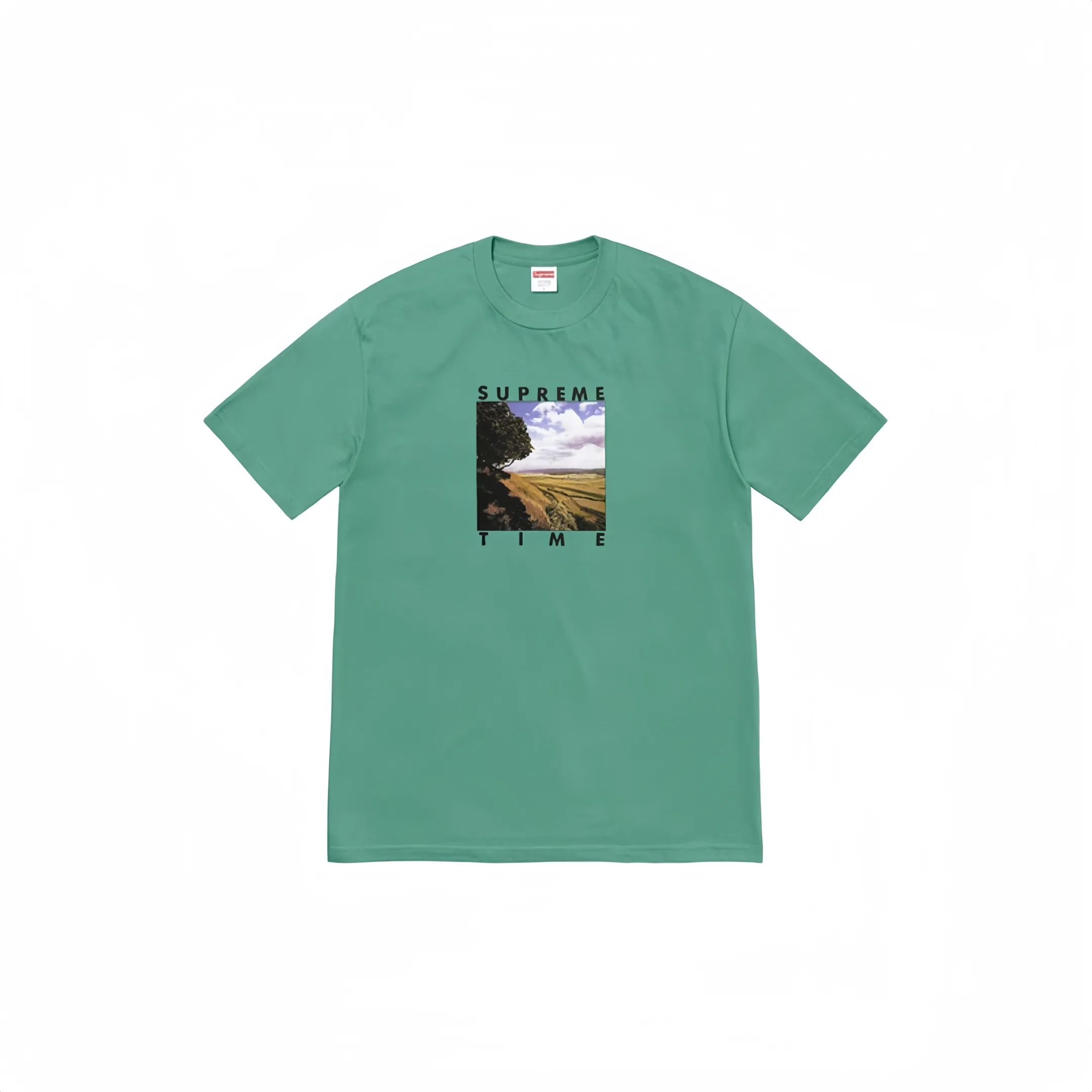 #S39 P110💰 Supreme Week 8 Time Tee Country Scenery Pattern Letter Short Sleeve T-shirt. Same style for men and women. From fabric to accessories, all three standards are complete and follow ZP. The slurry printing imported from Matsui Company will never crack. The whole piece is made of three-needle five-thread technology. The neckline-shoulder seam-sleeve seam is double-lined, which looks more three-dimensional and textured. The same craftsmanship as the original version, classic version Feel free to compare zp. The whole piece adopts three-needle five-thread craftsmanship (neckline-shoulder seam-sleeve seam double thread, which looks more three-dimensional and textured). It has the same craftsmanship as the original original, classic version. Color: yellow, black, gray, white, green, red. Size: S M L XL XXL