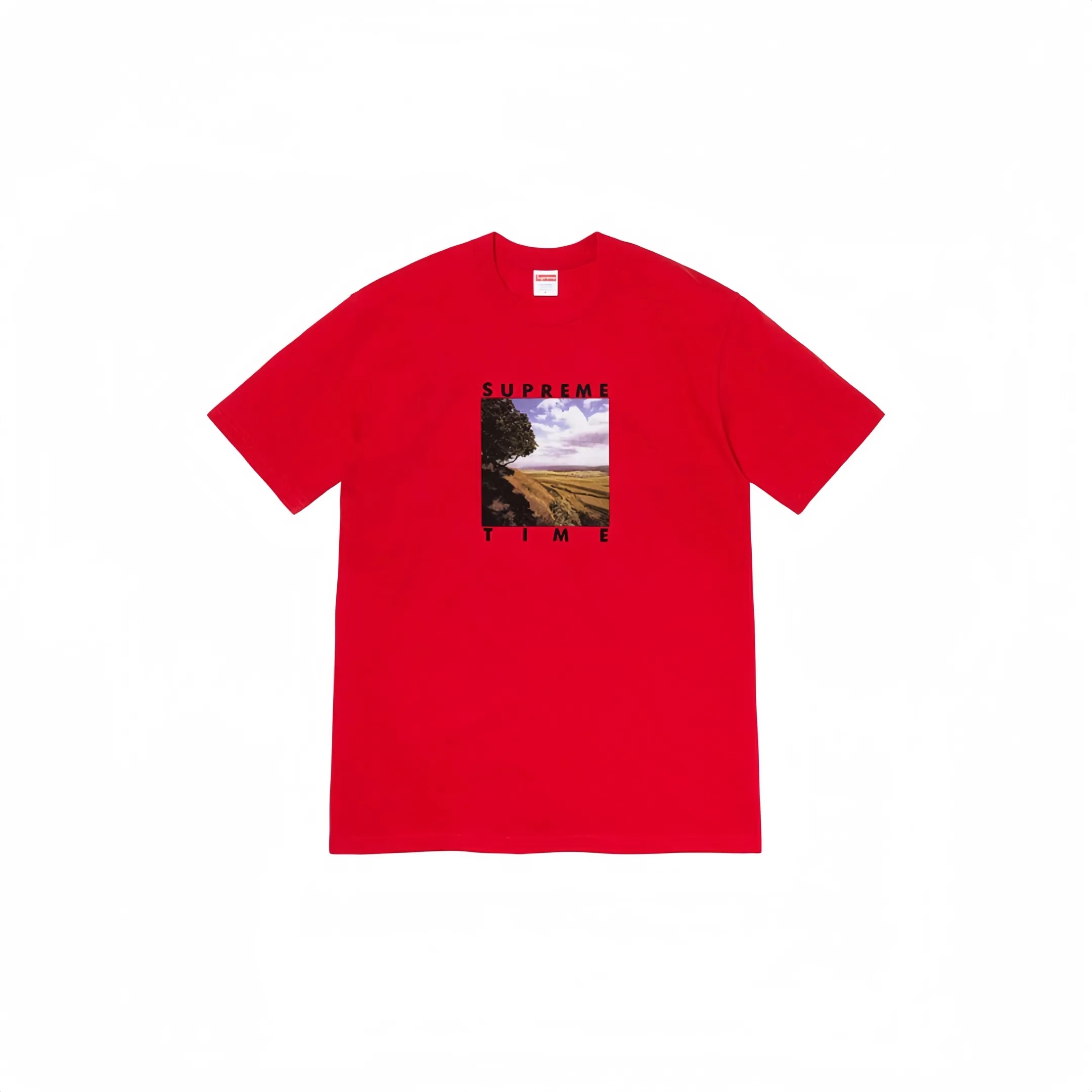 #S39 P110💰 Supreme Week 8 Time Tee Country Scenery Pattern Letter Short Sleeve T-shirt. Same style for men and women. From fabric to accessories, all three standards are complete and follow ZP. The slurry printing imported from Matsui Company will never crack. The whole piece is made of three-needle five-thread technology. The neckline-shoulder seam-sleeve seam is double-lined, which looks more three-dimensional and textured. The same craftsmanship as the original version, classic version Feel free to compare zp. The whole piece adopts three-needle five-thread craftsmanship (neckline-shoulder seam-sleeve seam double thread, which looks more three-dimensional and textured). It has the same craftsmanship as the original original, classic version. Color: yellow, black, gray, white, green, red. Size: S M L XL XXL
