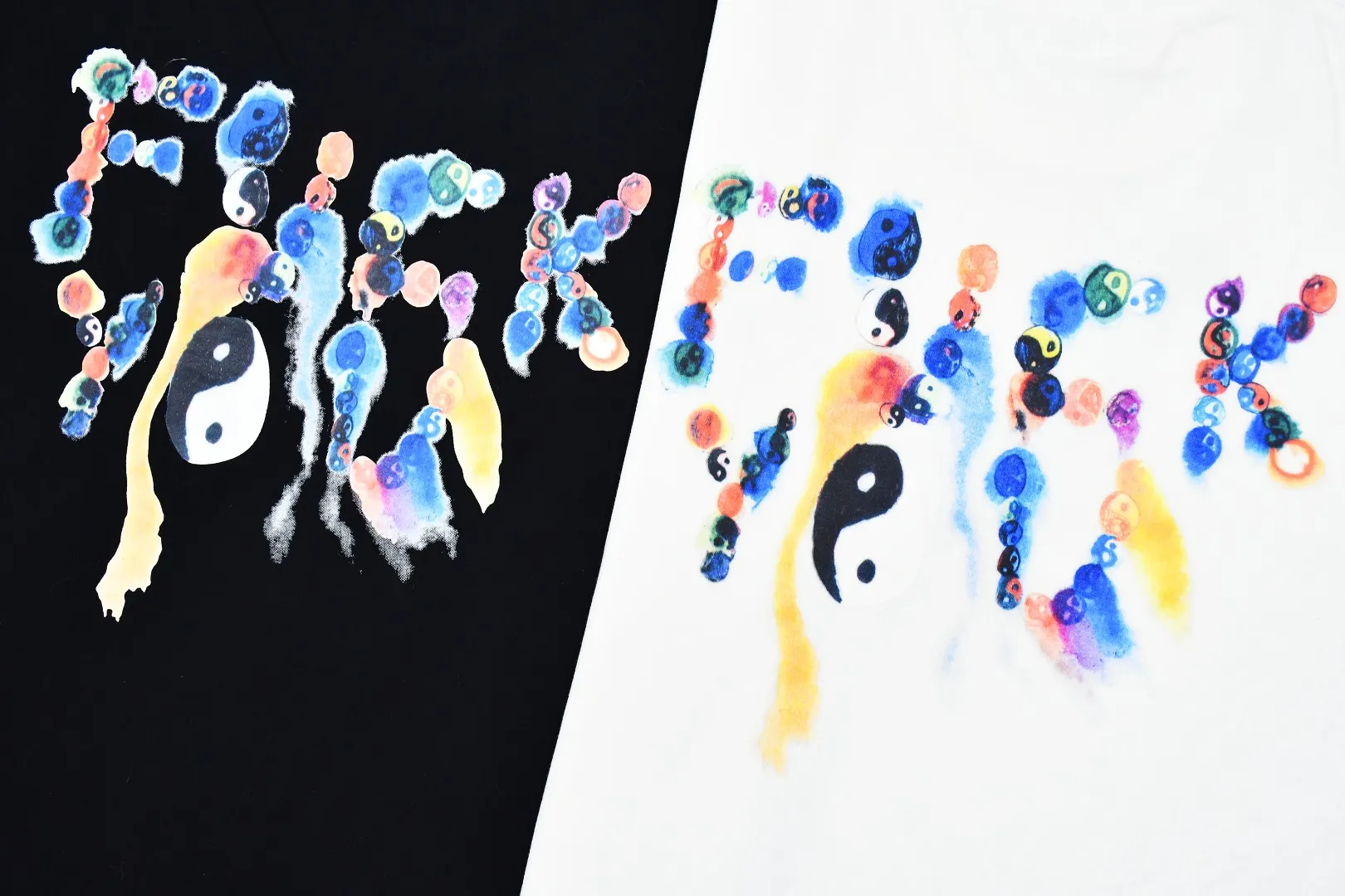 S346💰p140 Top version Supreme 23FW YIN YANG TEE Yin Yang Tai Chi printed short-sleeved T-shirt. Refuse to look at pictures to make products. Refuse to compare with wrong versions. Use cylinder seamless technology (original technology, there are no stitched bones on the side of the clothes, key points of identification) The fabrics are all custom-woven and dyed, 280g weight, 100% cotton, cylindrical fabric. Cylindrical fabric is a knitted fabric woven with a cylinder loom. The needles are distributed in a cylindrical shape on the fuselage. The gray fabric is a large cylinder, which needs to be opened and shaped before it can be used further. There are no slits on the side of the clothes, so there is no washing label on the side of ordinary short-sleeves. There is only one collar label behind the neck. The printing uses thermosetting ink printing imported from Belgium (different from conventional heat transfer printing), also known as plastic ink, or self-adhesive ink. Its ingredients are: mainly composed of polyvinyl chloride (PVC) and phthalates. PVC and phthalates, solid color The thermosetting ink is composed of a mixture of agents, stabilizers, and thickeners. It is not the digital direct printing marketed on the market. The printing texture of thermosetting ink cannot be achieved by digital direct printing. The collar label has a watermark anti-counterfeiting effect, a real anti-counterfeiting layer, a version with a high probability of passing the inspection, and the original packaging picture has a high probability of passing the test. Size：S-XL