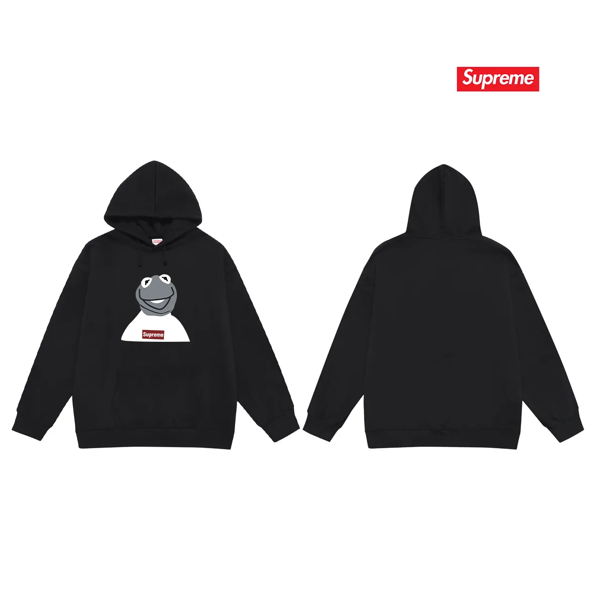 Style No. S2225 #terry P160💰 Velvet P170💰 supreme 08ss kermit Sesame Street frog hooded sweatshirt Made of 400g large terry 430g silver fox velvet (off-shoulder large version) fabric, soft and non-pilling, imported environmentally friendly printing glue, bright and three-dimensional pattern, quality 💥same style for men and women, the upper body is trendy Color: black white gray Size: S M L XL XXL