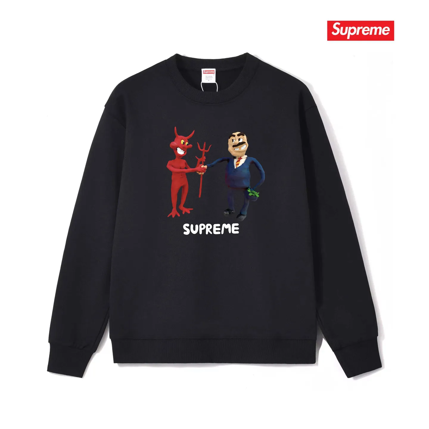 Style No. S1110 #terryp150💰 Velvet 160💰 Supreme SS23 Week9 BUSINESS TEE Devil's Contract Printed Round Neck Sweater Made of 400g large terry (drop shoulder large version) fabric, soft texture and no pilling Imported environmentally friendly printing glue The pattern is bright and three-dimensional Quality 💥Same style for men and women The upper body is trendy Color: Black White Gray Size: S M L XL XXL