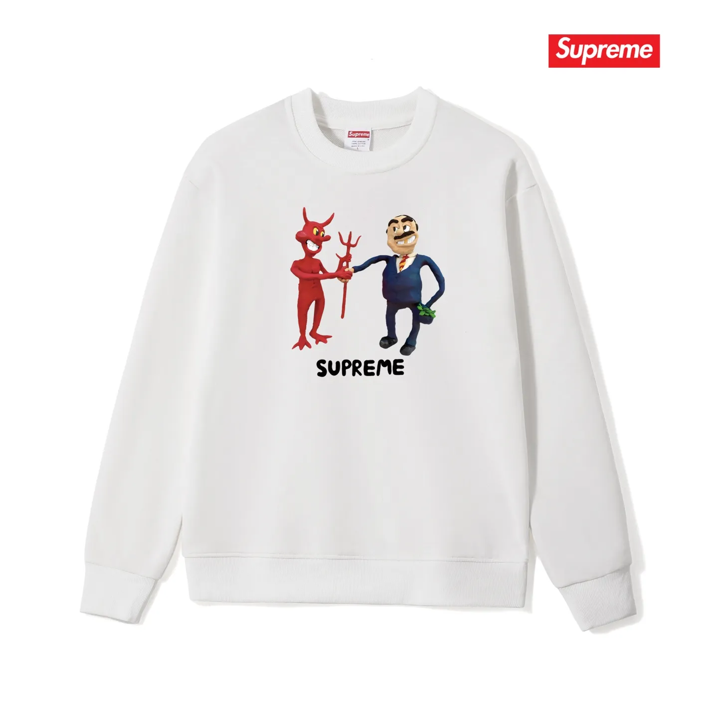 Style No. S1110 #terryp150💰 Velvet 160💰 Supreme SS23 Week9 BUSINESS TEE Devil's Contract Printed Round Neck Sweater Made of 400g large terry (drop shoulder large version) fabric, soft texture and no pilling Imported environmentally friendly printing glue The pattern is bright and three-dimensional Quality 💥Same style for men and women The upper body is trendy Color: Black White Gray Size: S M L XL XXL
