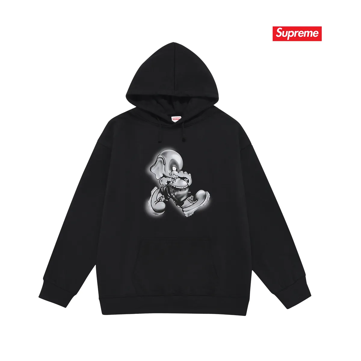 Style No. S2109 #terry P160💰 Velvet P170💰 Supreme FW22 Week1ElephantTee printed hooded sweatshirt Made of 400g large terry 430g silver fox velvet (off-shoulder large version) fabric, soft texture and no pilling Imported environmentally friendly printing glue The pattern is bright and three-dimensional Quality 💥Same style for men and women The upper body is trendy Color: black white gray Size: S M L XL XXL