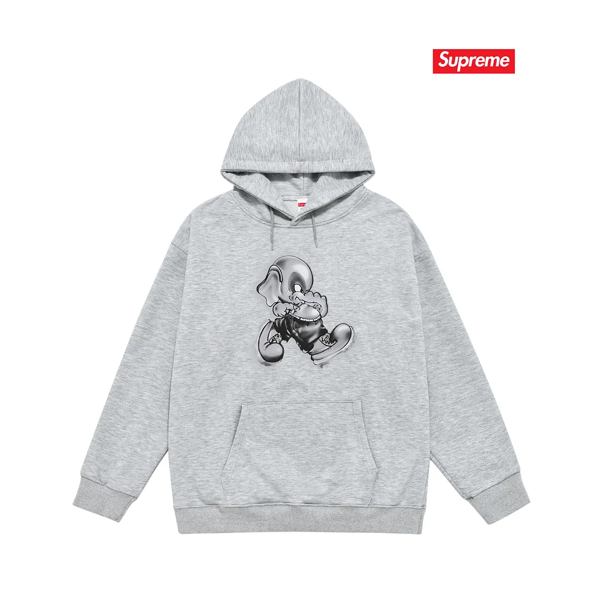 Style No. S2109 #terry P160💰 Velvet P170💰 Supreme FW22 Week1ElephantTee printed hooded sweatshirt Made of 400g large terry 430g silver fox velvet (off-shoulder large version) fabric, soft texture and no pilling Imported environmentally friendly printing glue The pattern is bright and three-dimensional Quality 💥Same style for men and women The upper body is trendy Color: black white gray Size: S M L XL XXL