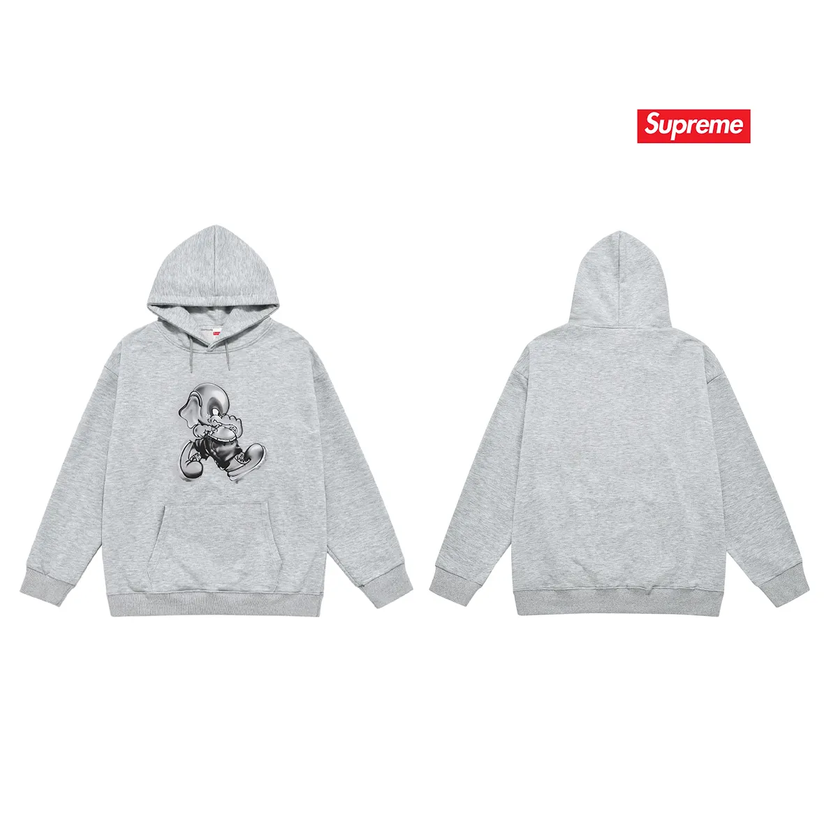 Style No. S2109 #terry P160💰 Velvet P170💰 Supreme FW22 Week1ElephantTee printed hooded sweatshirt Made of 400g large terry 430g silver fox velvet (off-shoulder large version) fabric, soft texture and no pilling Imported environmentally friendly printing glue The pattern is bright and three-dimensional Quality 💥Same style for men and women The upper body is trendy Color: black white gray Size: S M L XL XXL