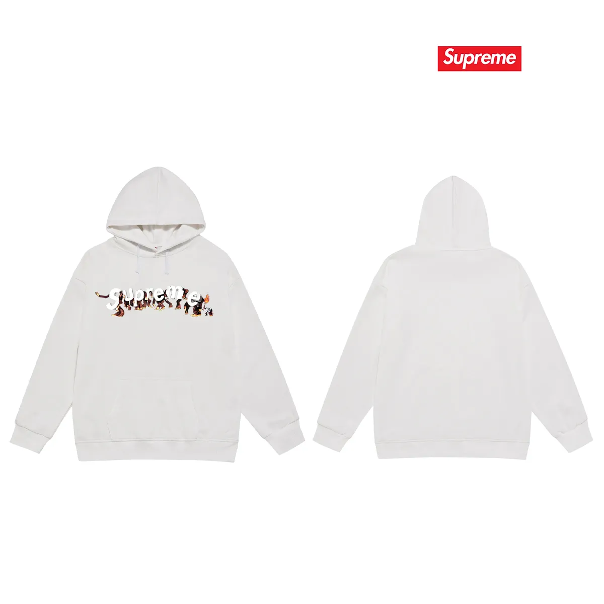 Style No. S2038 #terry P160💰 Velvet P170💰 Supreme Week 8 Apes Tee Apes logo letter print hooded sweatshirt Made of 400g large terry 430g silver fox velvet (off-shoulder large version) fabric, soft and non-pilling, imported environmentally friendly printing glue, bright and three-dimensional pattern, quality 💥Same style for men and women, the upper body is trendy Color: black white gray Size: S M L XL XXL