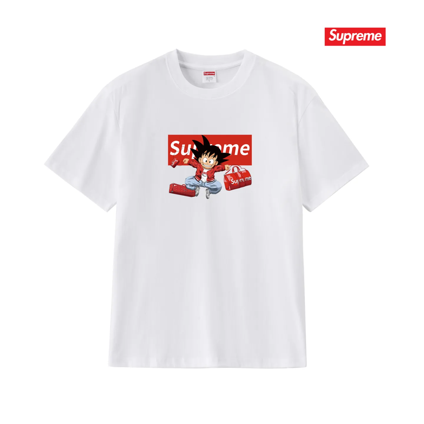 S238 P110💰 Supreme's new Dragon Ball co-branded ins trendy brand loose short-sleeve, loose version. Made of 260 grams of combed cotton double yarn. From fabric to accessories, all three standards are complete and follow ZP. The slurry printing imported from Matsui Company will never crack. The whole piece adopts three-needle and five-thread technology. The neckline-shoulder seam-sleeve seam is double-lined, which looks more three-dimensional and textured. The same process as the original version, classic version Feel free to compare zp. The whole piece adopts three-needle five-thread craftsmanship (neckline-shoulder seam-sleeve seam double thread, which looks more three-dimensional and textured). It has the same craftsmanship as the original original, classic version. Color: black, white, light gray, pink, navy. Size: S M L XL XXL
