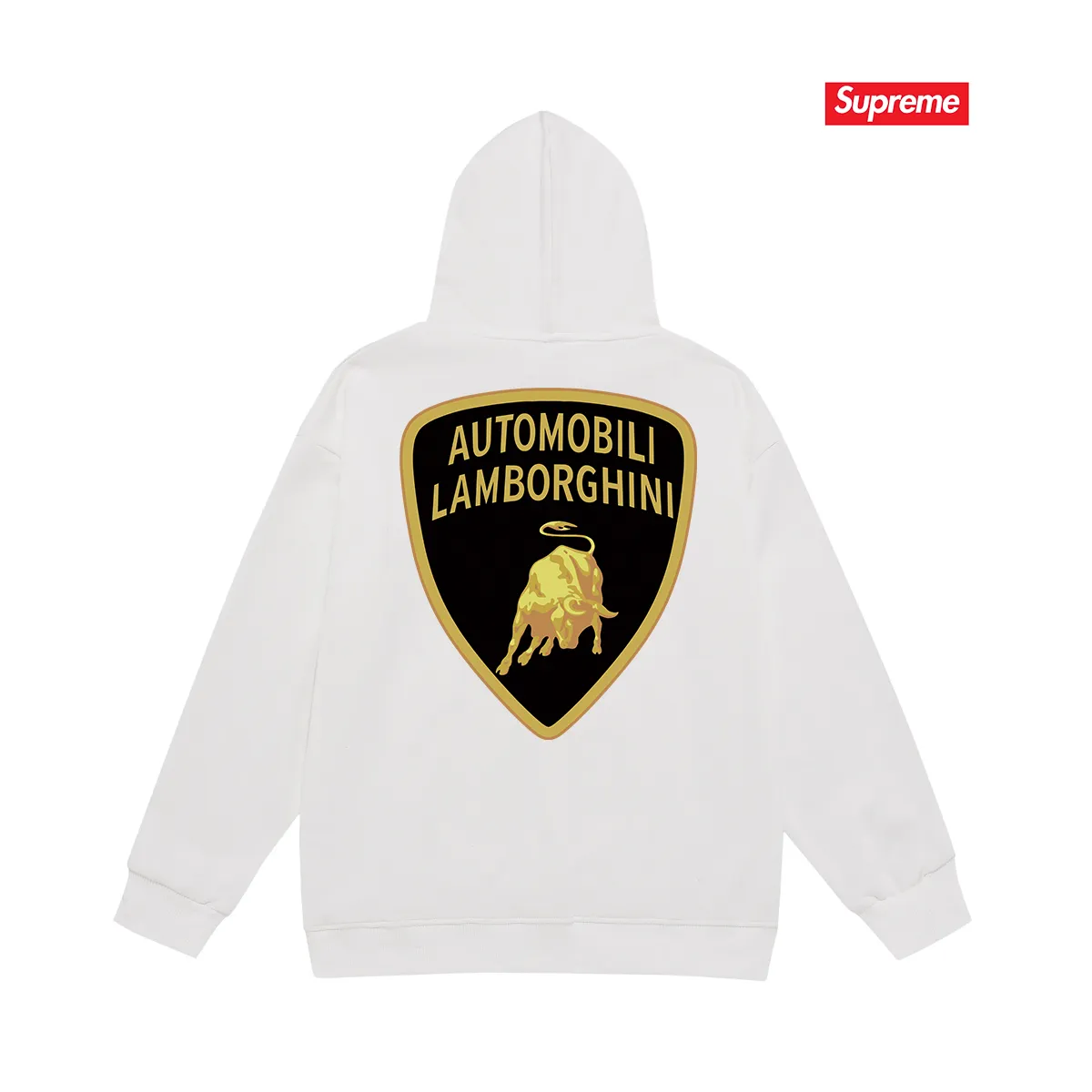Model No. S2120 #terry P160💰 Velvet P170💰 Supreme Lamborghini co-branded hooded sweatshirt Made of 400g large terry 430g silver fox velvet (drop shoulder large version) fabric, soft texture and no pilling Imported environmentally friendly printing glue The pattern is bright and three-dimensional Quality 💥Same style for men and women The upper body is trendy Color: black white gray Size: S M L XL XXL