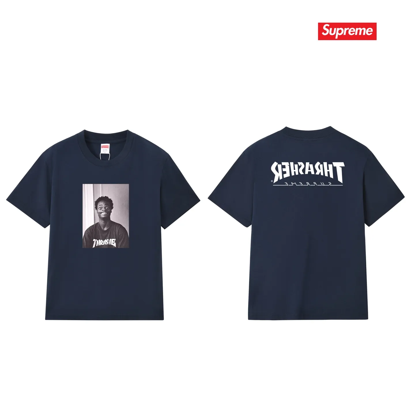 S262 P110💰 Supreme THRASHER co-branded comfortable T-shirt with character pattern printing, same style for men and women, loose fit, made of 260g combed cotton double yarn, all three standards from fabrics to accessories, ZP, imported Matsui company slurry printing will not crack, the whole piece adopts three-needle five-thread process. The neckline-shoulder seam-sleeve seam is double-lined, looks more three-dimensional and textured) and the original version has the same craftsmanship, classic version Feel free to compare zp. The whole piece adopts three-needle five-thread craftsmanship (neckline-shoulder seam-sleeve seam double thread, which looks more three-dimensional and textured). It has the same craftsmanship as the original original, classic version. Color: black, white, light gray, pink, navy. Size: S M L XL XXL