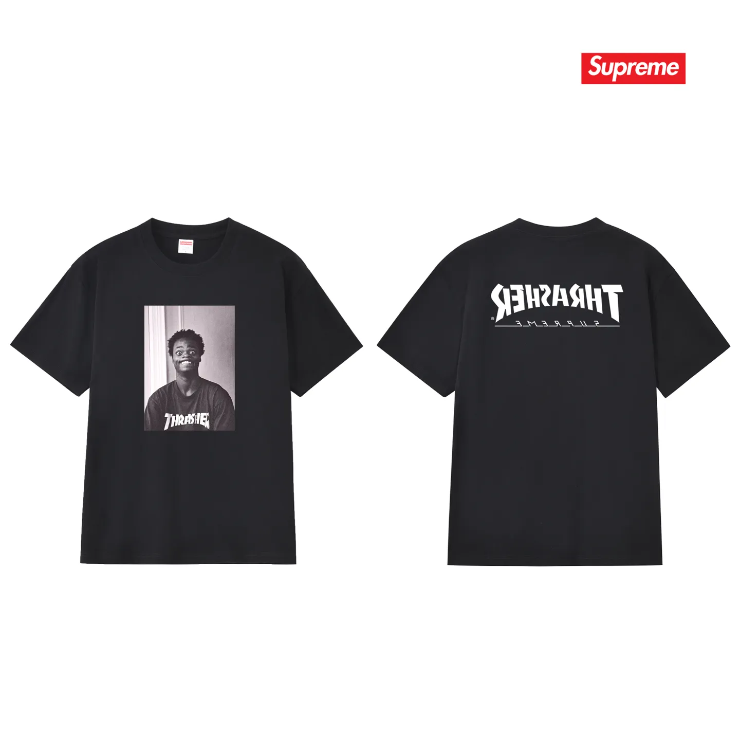 S262 P110💰 Supreme THRASHER co-branded comfortable T-shirt with character pattern printing, same style for men and women, loose fit, made of 260g combed cotton double yarn, all three standards from fabrics to accessories, ZP, imported Matsui company slurry printing will not crack, the whole piece adopts three-needle five-thread process. The neckline-shoulder seam-sleeve seam is double-lined, looks more three-dimensional and textured) and the original version has the same craftsmanship, classic version Feel free to compare zp. The whole piece adopts three-needle five-thread craftsmanship (neckline-shoulder seam-sleeve seam double thread, which looks more three-dimensional and textured). It has the same craftsmanship as the original original, classic version. Color: black, white, light gray, pink, navy. Size: S M L XL XXL