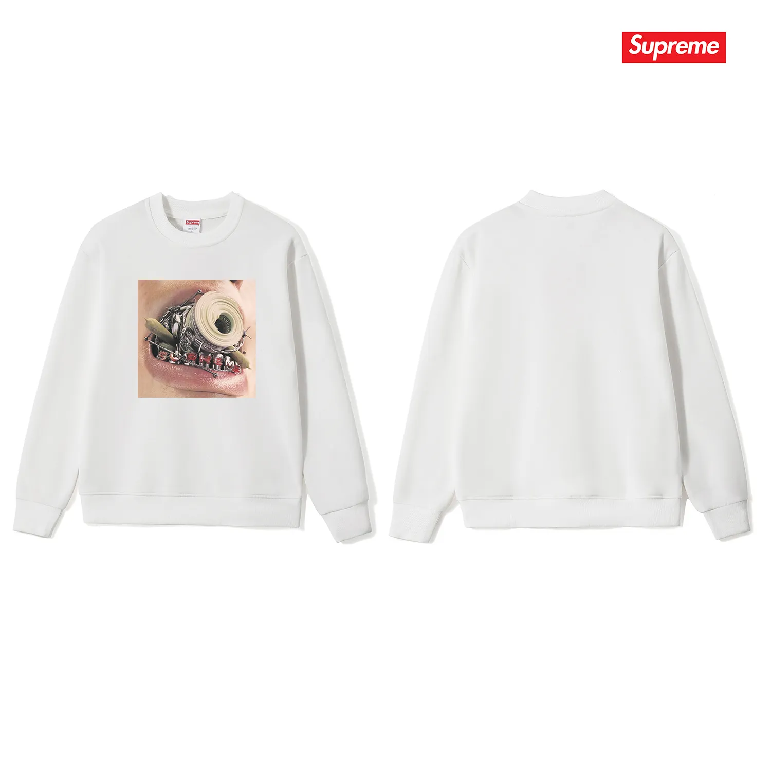 Style No. S1028 #terry p150💰 Velvet 160💰 Supreme FW22 Week 1 Braces Tee pattern printed round neck sweatshirt Made of 400g large terry (drop shoulder large version) fabric, soft texture and no pilling Imported environmentally friendly printing glue The pattern is bright and three-dimensional Quality💥Same style for men and women The upper body is trendy Color: black white gray Size: S M L XL XXL