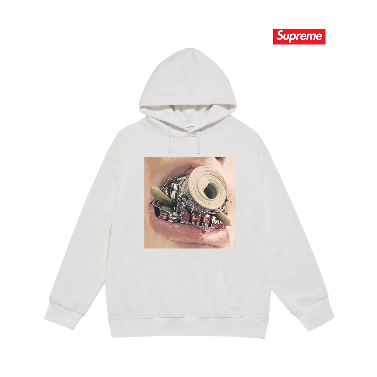 Style No. S2028 #terry P160💰 Velvet P170💰 Balenciaga co-branded supreme printed hooded sweatshirt Made of 400g large terry 430g silver fox velvet (off-shoulder large version) fabric, soft and non-pilling, imported environmentally friendly printing glue, bright and three-dimensional pattern, quality 💥Same style for men and women. The upper body is trendy. Color: black white gray Size: S M L XL XXL